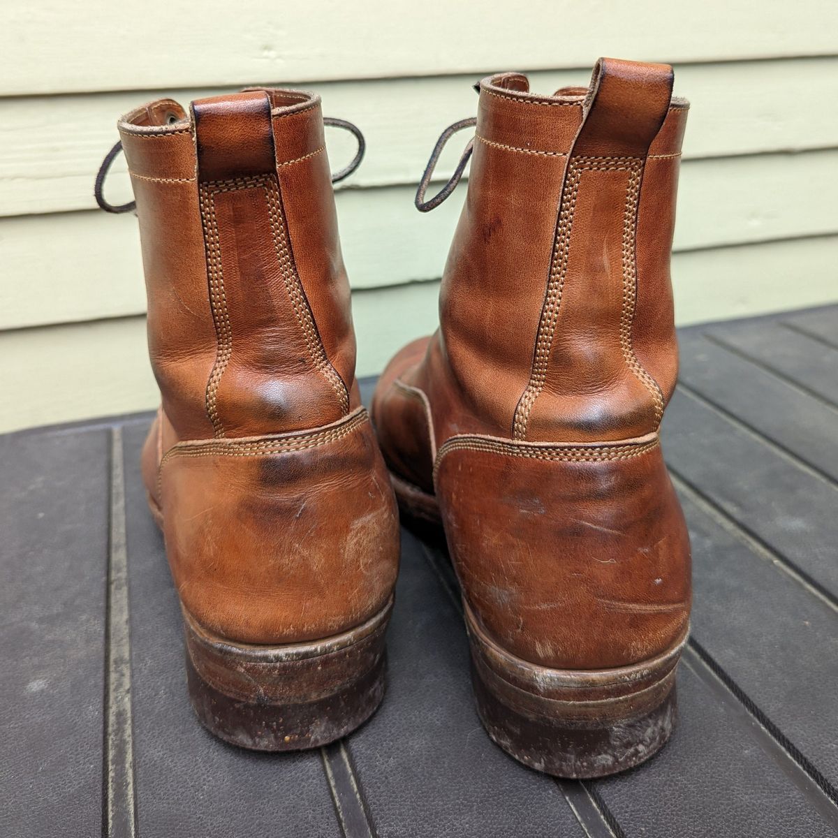 Photo by patinathunderdome on March 6, 2022 of the Onderhoud LCV01 Lineman Boot in Wickett & Craig Buck Brown Traditional Harness.