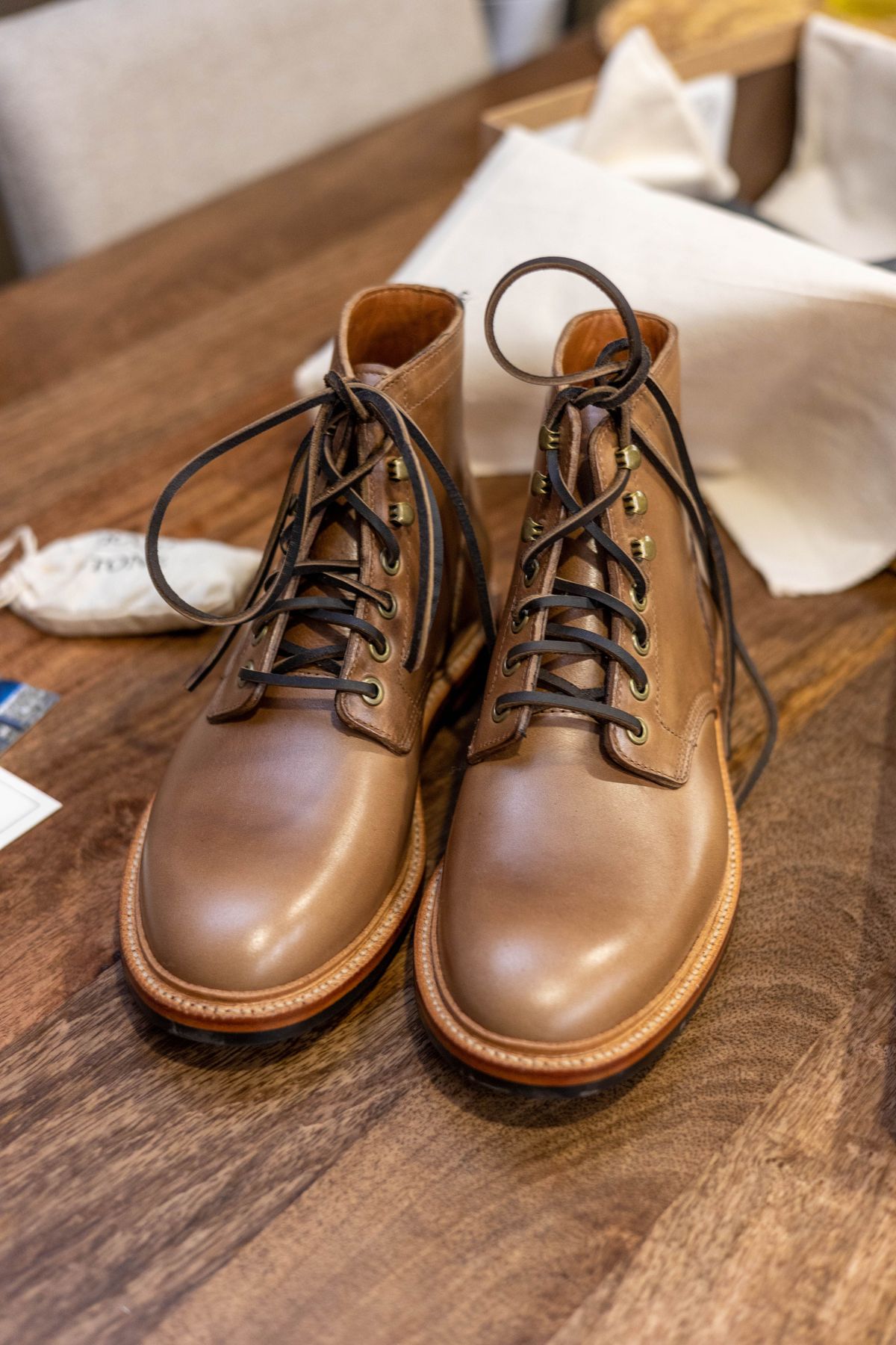 Photo by patinathunderdome on November 3, 2021 of the Grant Stone Diesel Boot in Horween Dune Chromexcel.