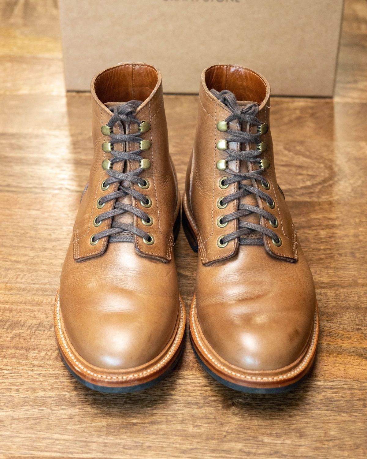 Photo by patinathunderdome on December 2, 2021 of the Grant Stone Diesel Boot in Horween Dune Chromexcel.