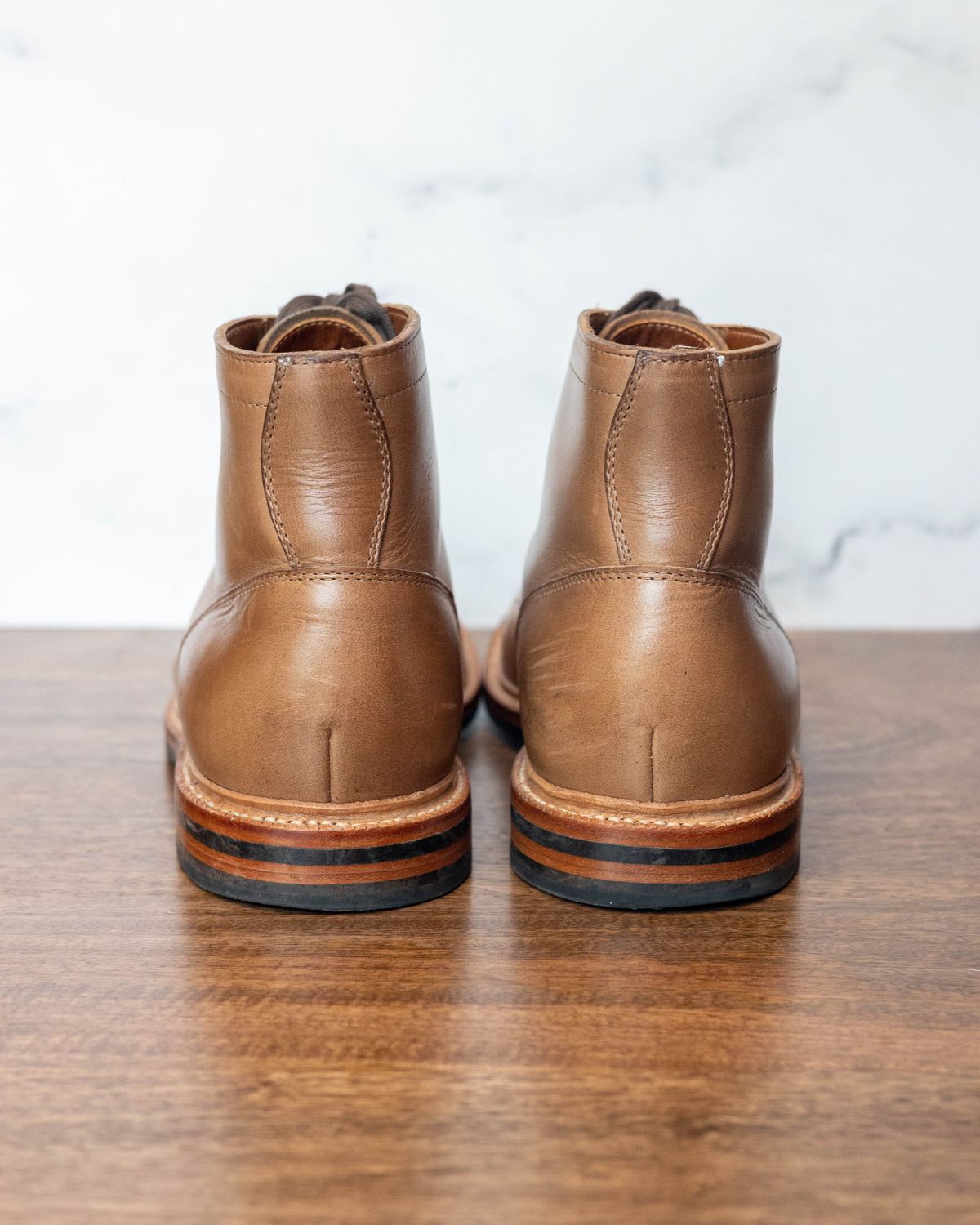 Photo by patinathunderdome on December 2, 2021 of the Grant Stone Diesel Boot in Horween Dune Chromexcel.