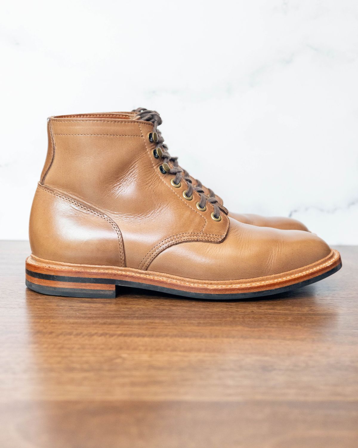 Photo by patinathunderdome on December 2, 2021 of the Grant Stone Diesel Boot in Horween Dune Chromexcel.