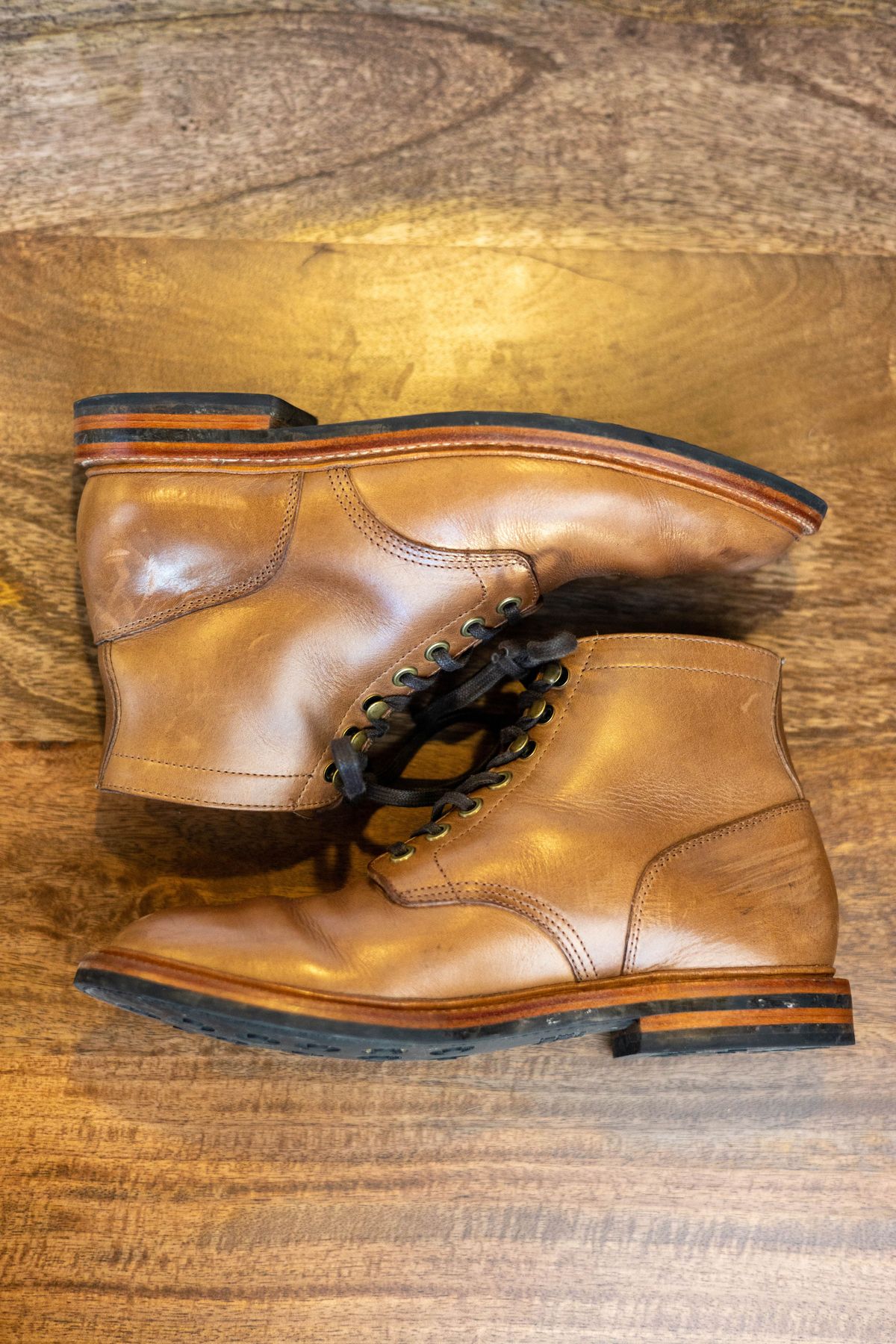 Photo by patinathunderdome on January 5, 2022 of the Grant Stone Diesel Boot in Horween Dune Chromexcel.