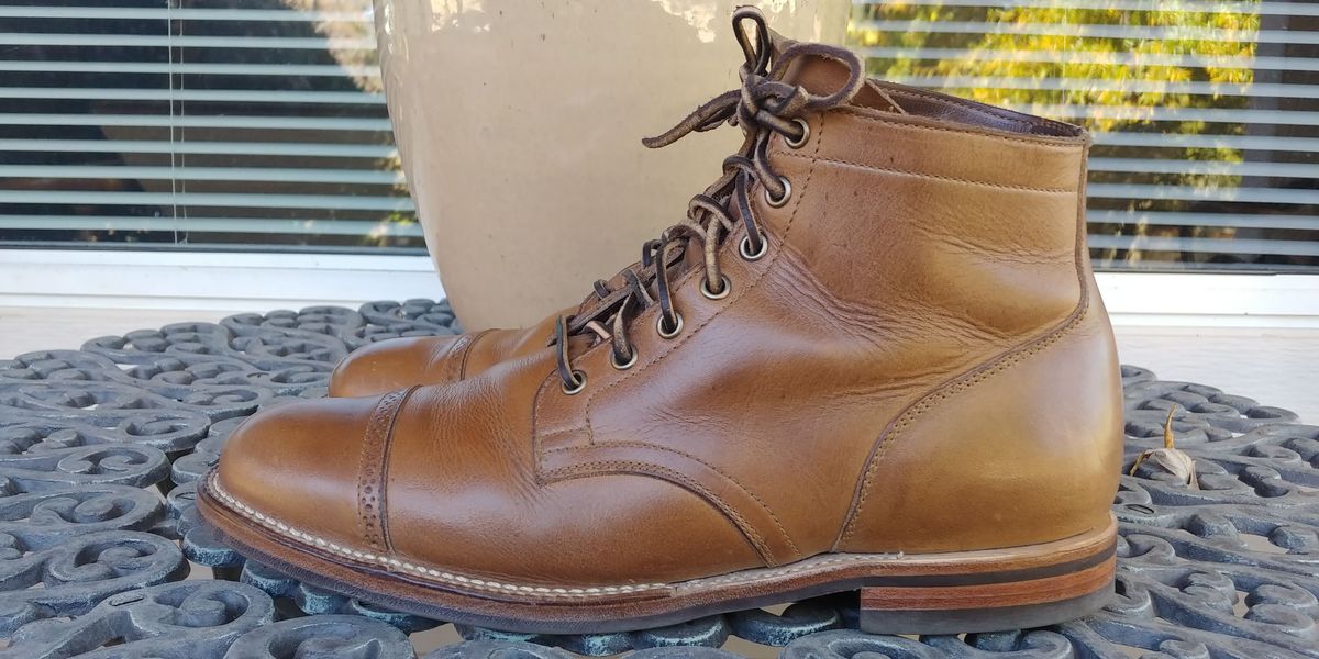 Photo by patinathunderdome on December 1, 2021 of the Viberg Service Boot in Horween Natural Chromexcel.