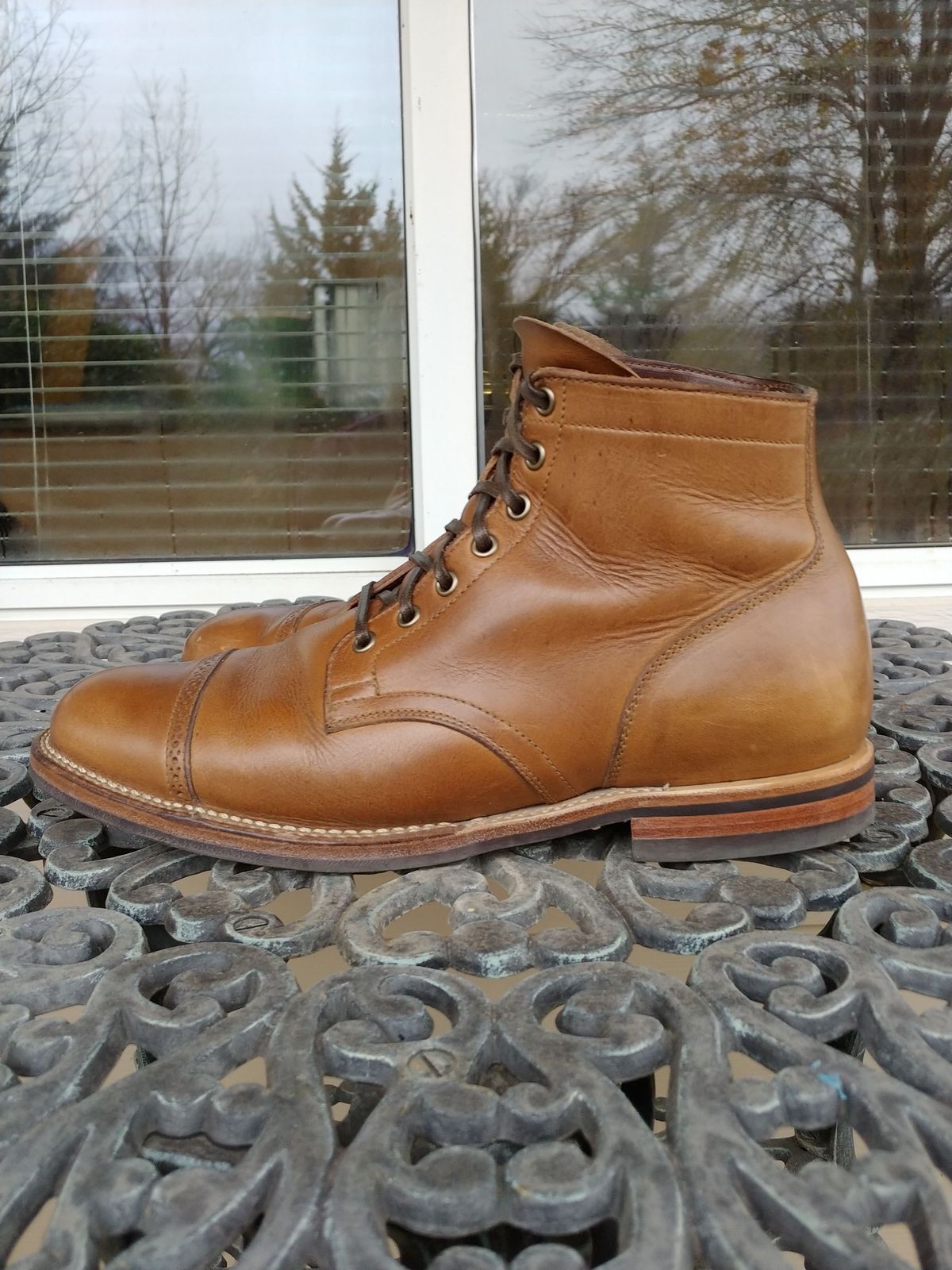 Photo by patinathunderdome on January 1, 2022 of the Viberg Service Boot in Horween Natural Chromexcel.