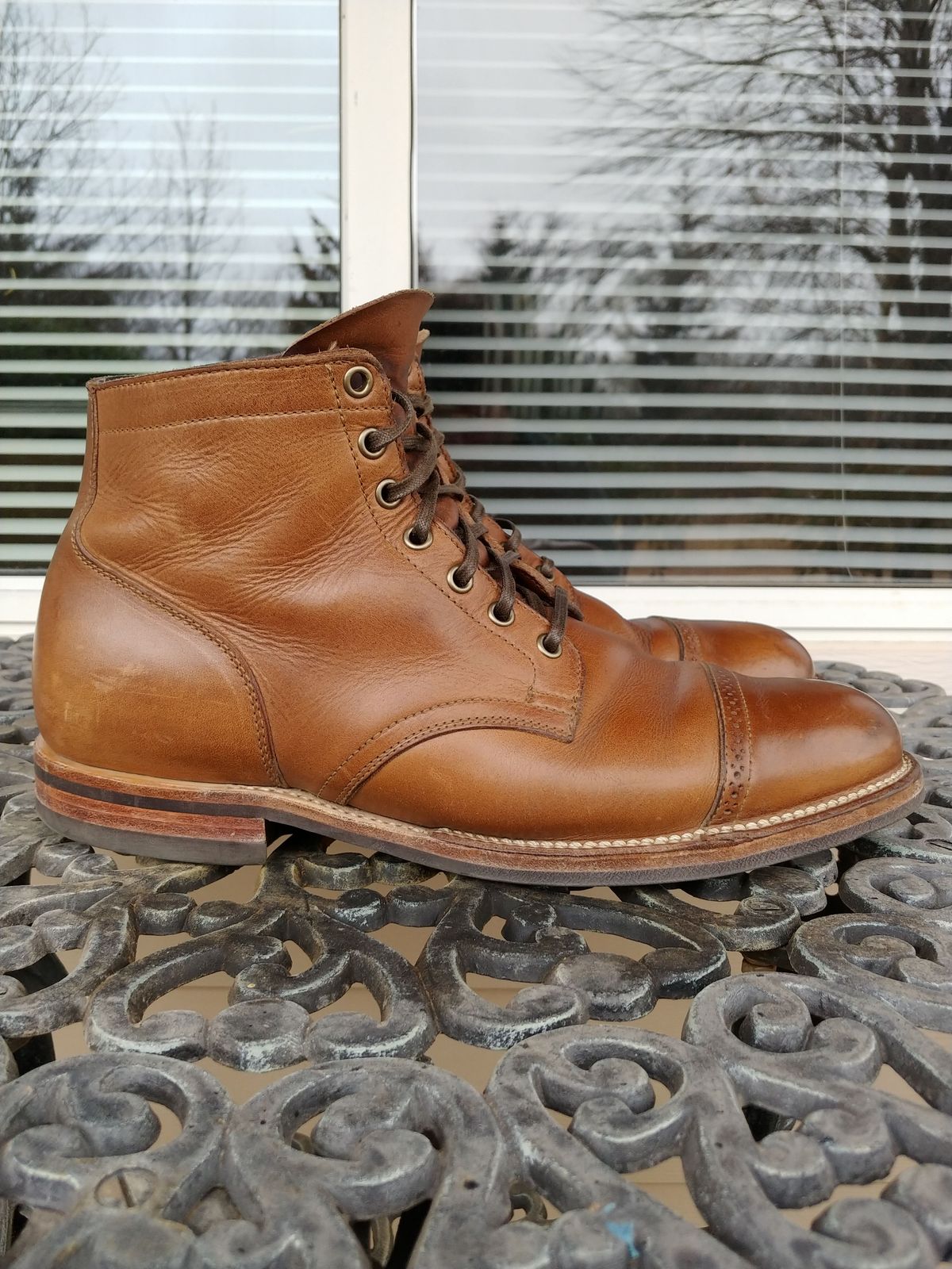 Photo by patinathunderdome on February 2, 2022 of the Viberg Service Boot in Horween Natural Chromexcel.