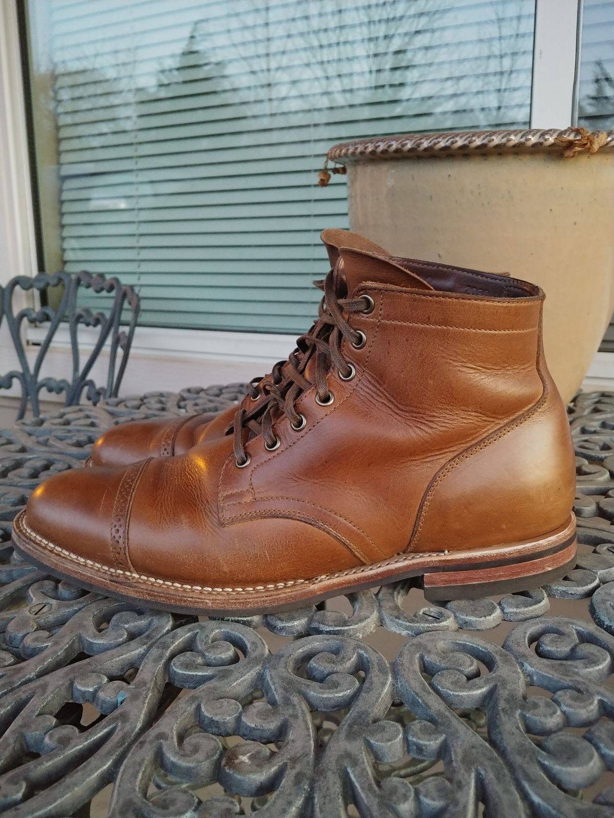 Photo by patinathunderdome on April 4, 2022 of the Viberg Service Boot in Horween Natural Chromexcel.