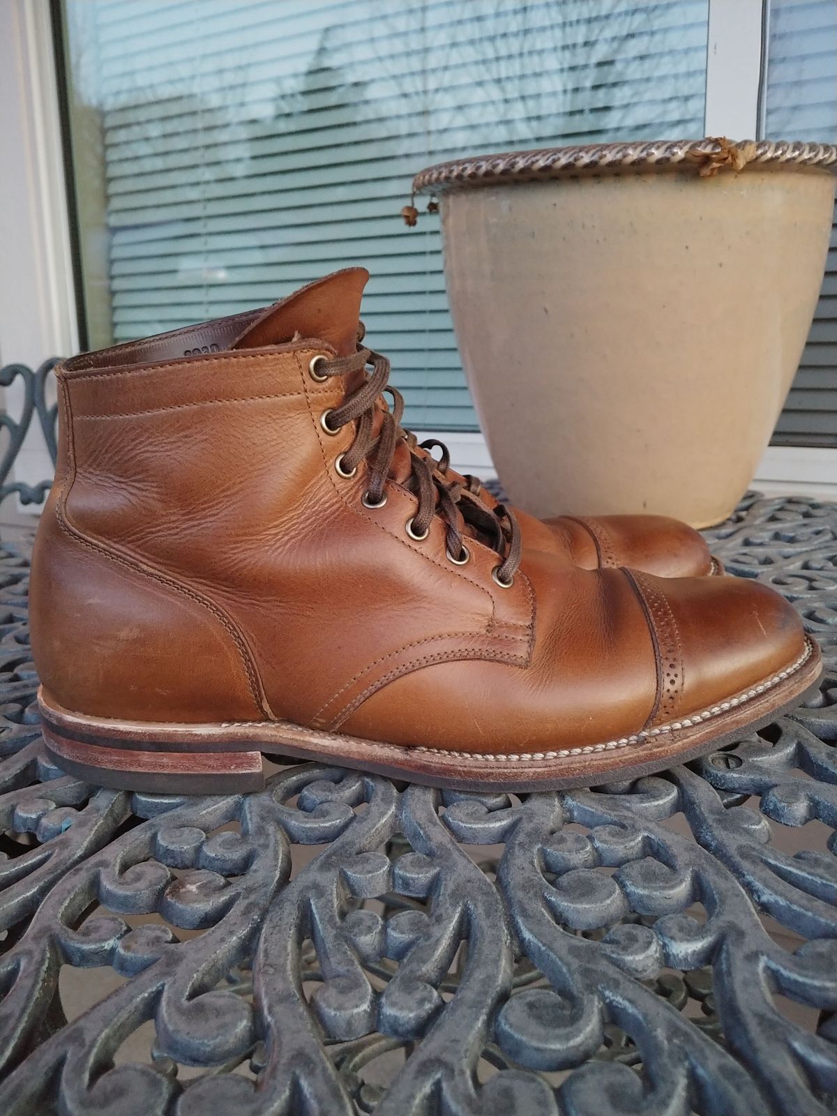 Photo by patinathunderdome on April 4, 2022 of the Viberg Service Boot in Horween Natural Chromexcel.