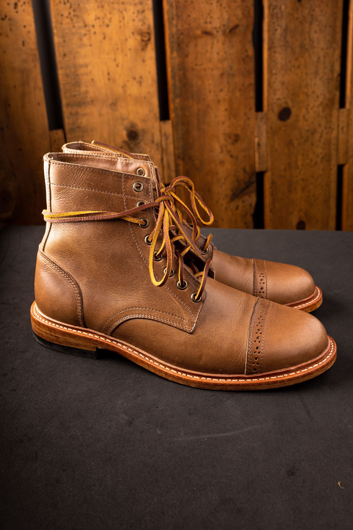 Photo by patinathunderdome on October 1, 2021 of the Oak Street Bootmakers Trench Boot in Horween Natural Chromexcel.