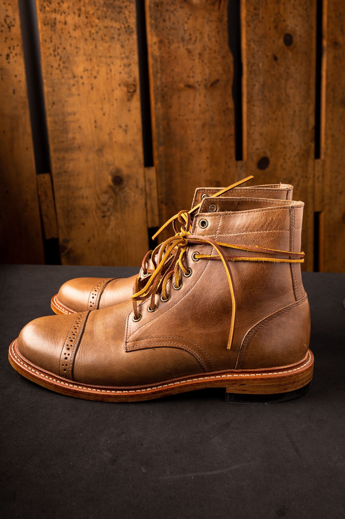 Photo by patinathunderdome on October 1, 2021 of the Oak Street Bootmakers Trench Boot in Horween Natural Chromexcel.