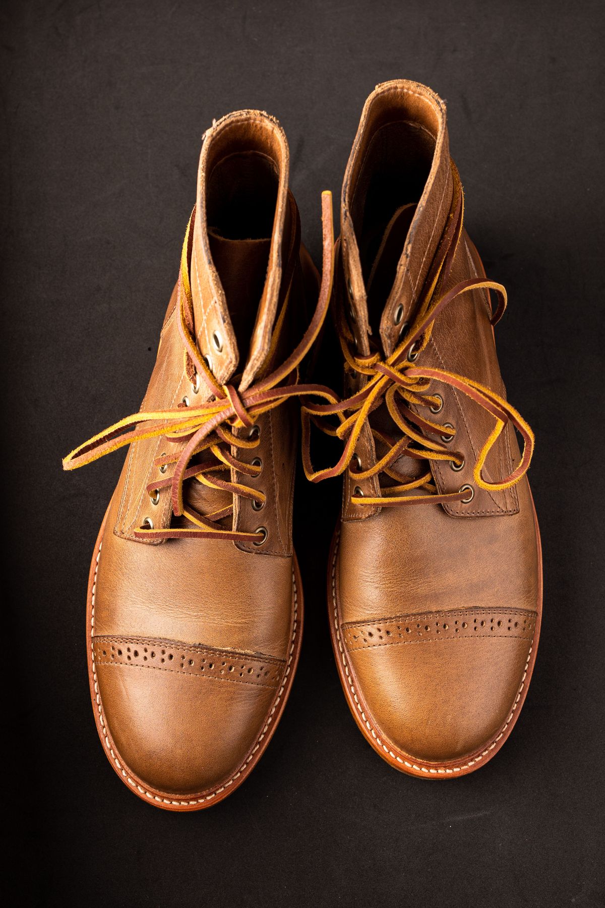 Photo by patinathunderdome on October 1, 2021 of the Oak Street Bootmakers Trench Boot in Horween Natural Chromexcel.