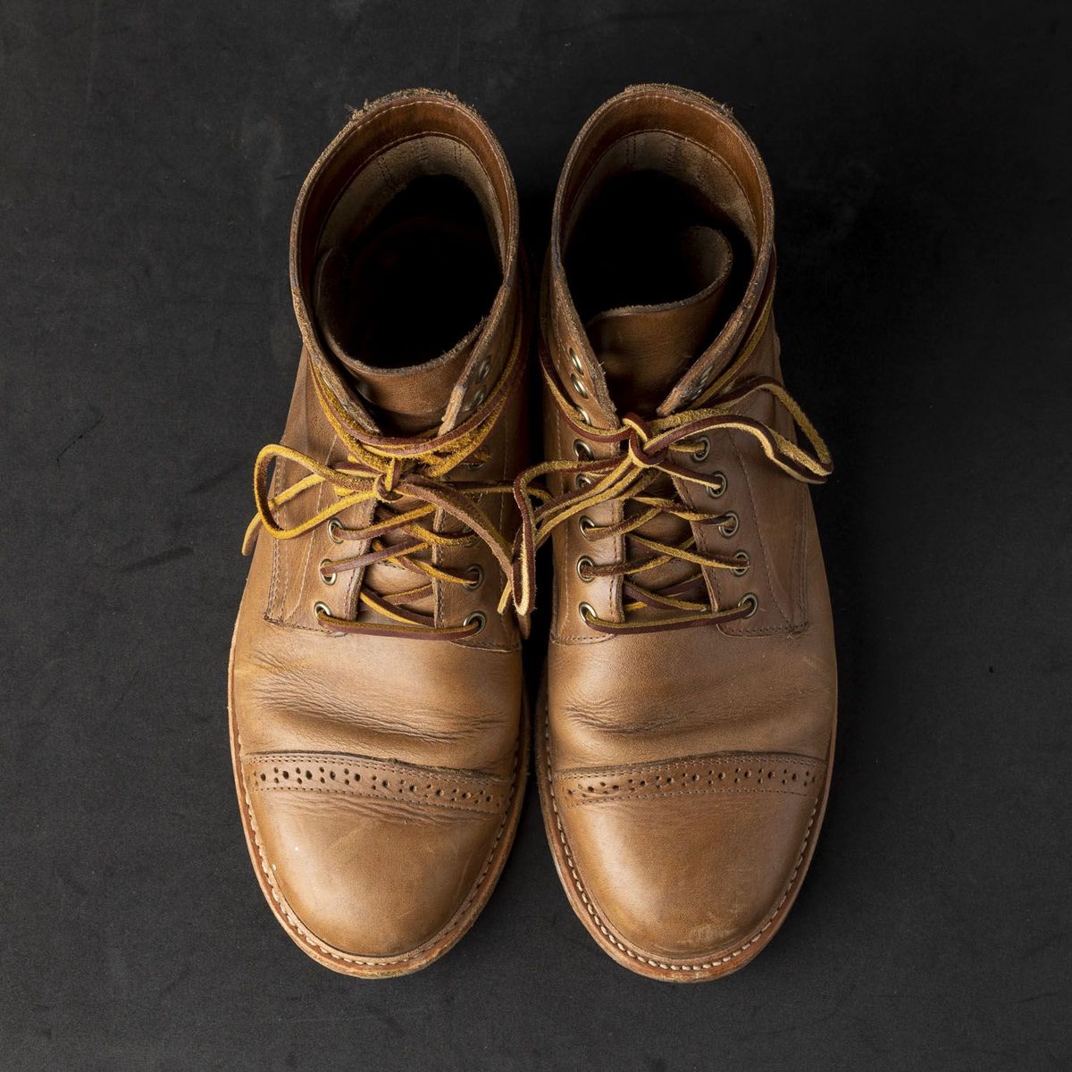 Photo by patinathunderdome on November 4, 2021 of the Oak Street Bootmakers Trench Boot in Horween Natural Chromexcel.