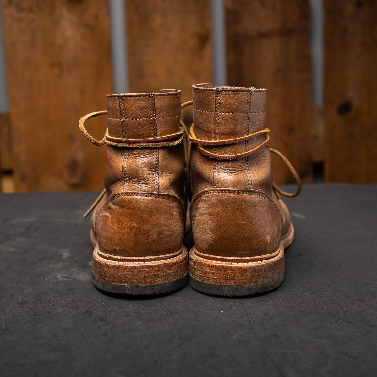 Photo by patinathunderdome on December 3, 2021 of the Oak Street Bootmakers Trench Boot in Horween Natural Chromexcel.