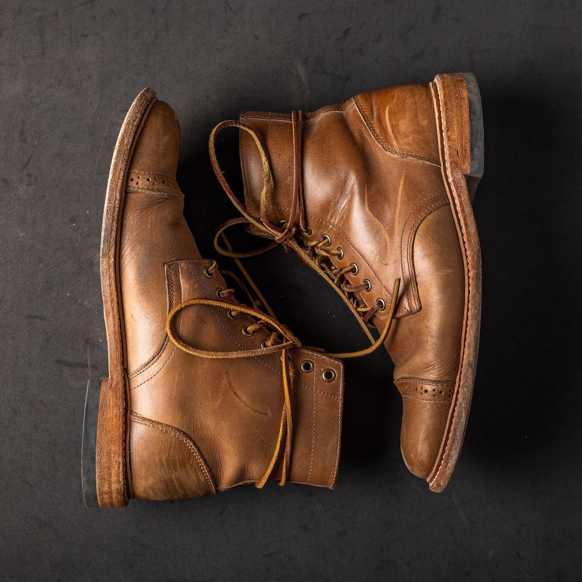 Photo by patinathunderdome on December 3, 2021 of the Oak Street Bootmakers Trench Boot in Horween Natural Chromexcel.