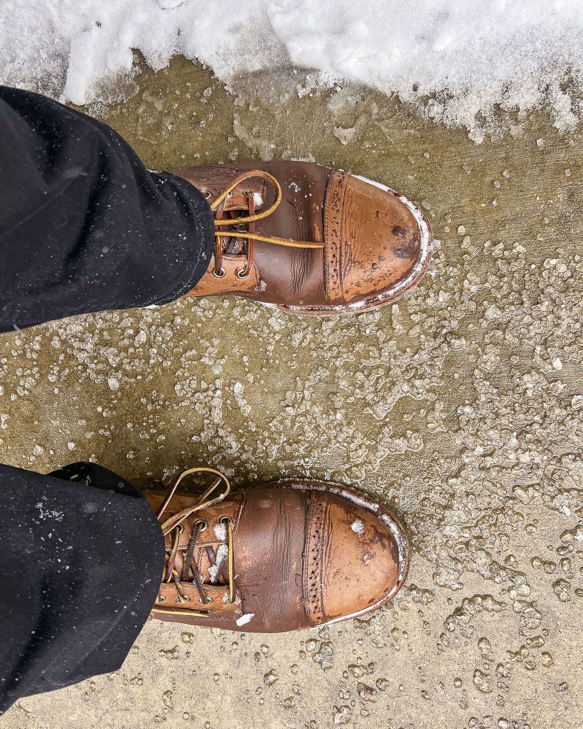 Photo by patinathunderdome on February 2, 2022 of the Oak Street Bootmakers Trench Boot in Horween Natural Chromexcel.