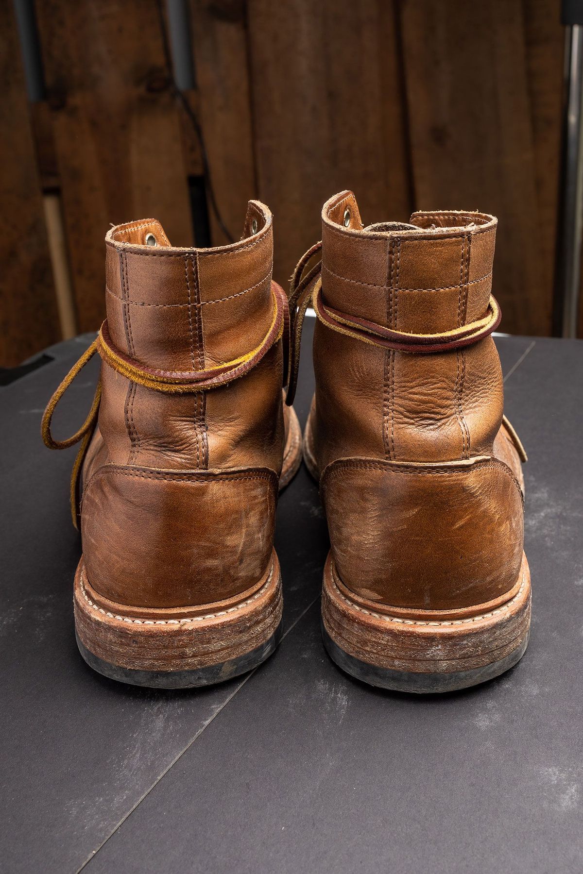 Photo by patinathunderdome on March 2, 2022 of the Oak Street Bootmakers Trench Boot in Horween Natural Chromexcel.