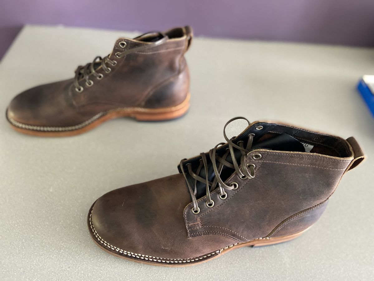 Photo by patinathunderdome on October 1, 2021 of the Viberg Service Boot in Horween Rowdy Dachshund.