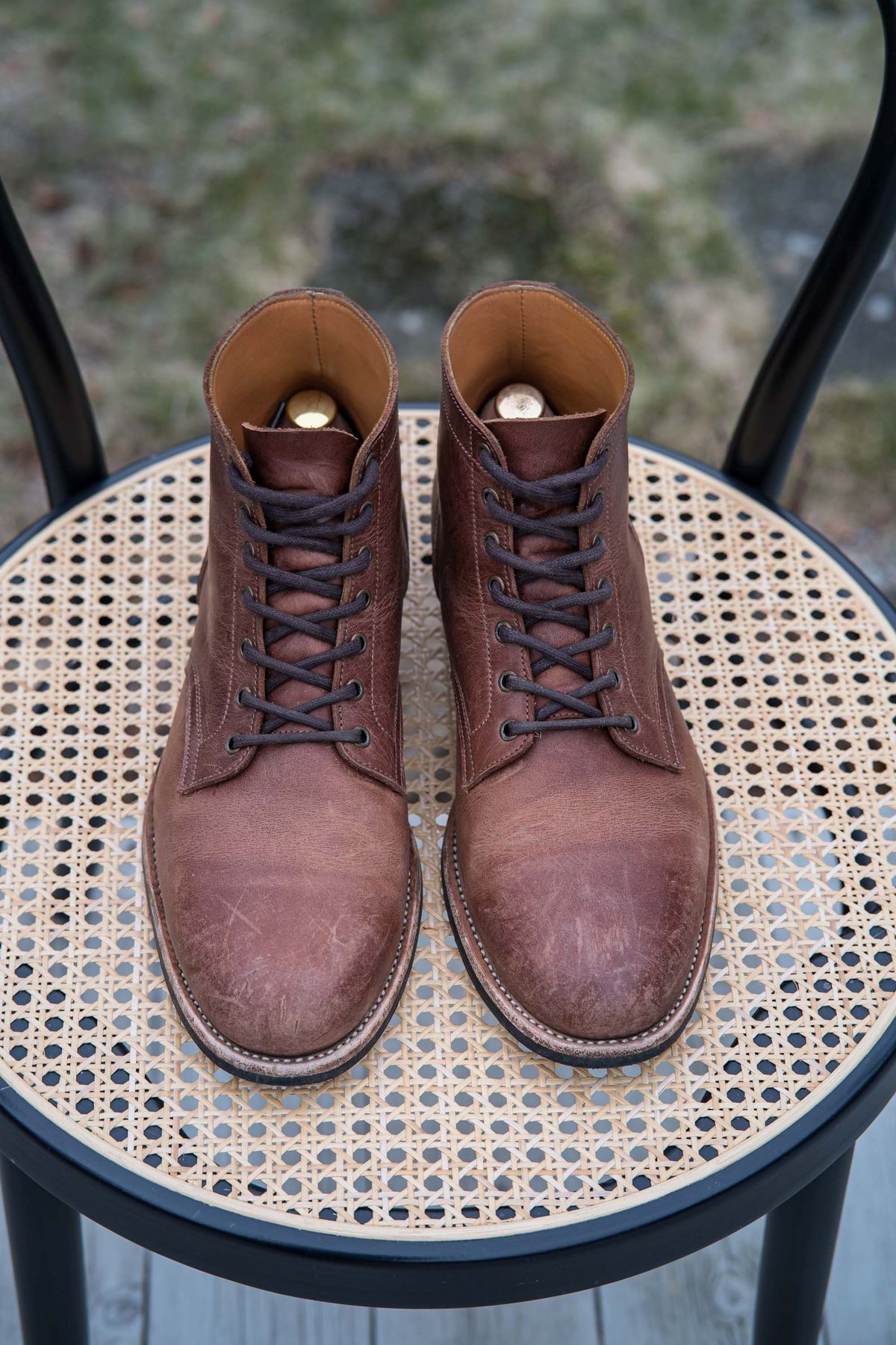 Photo by patinathunderdome on February 1, 2022 of the Midas Service Boot in Indonesian Dark Brown Pull Up.
