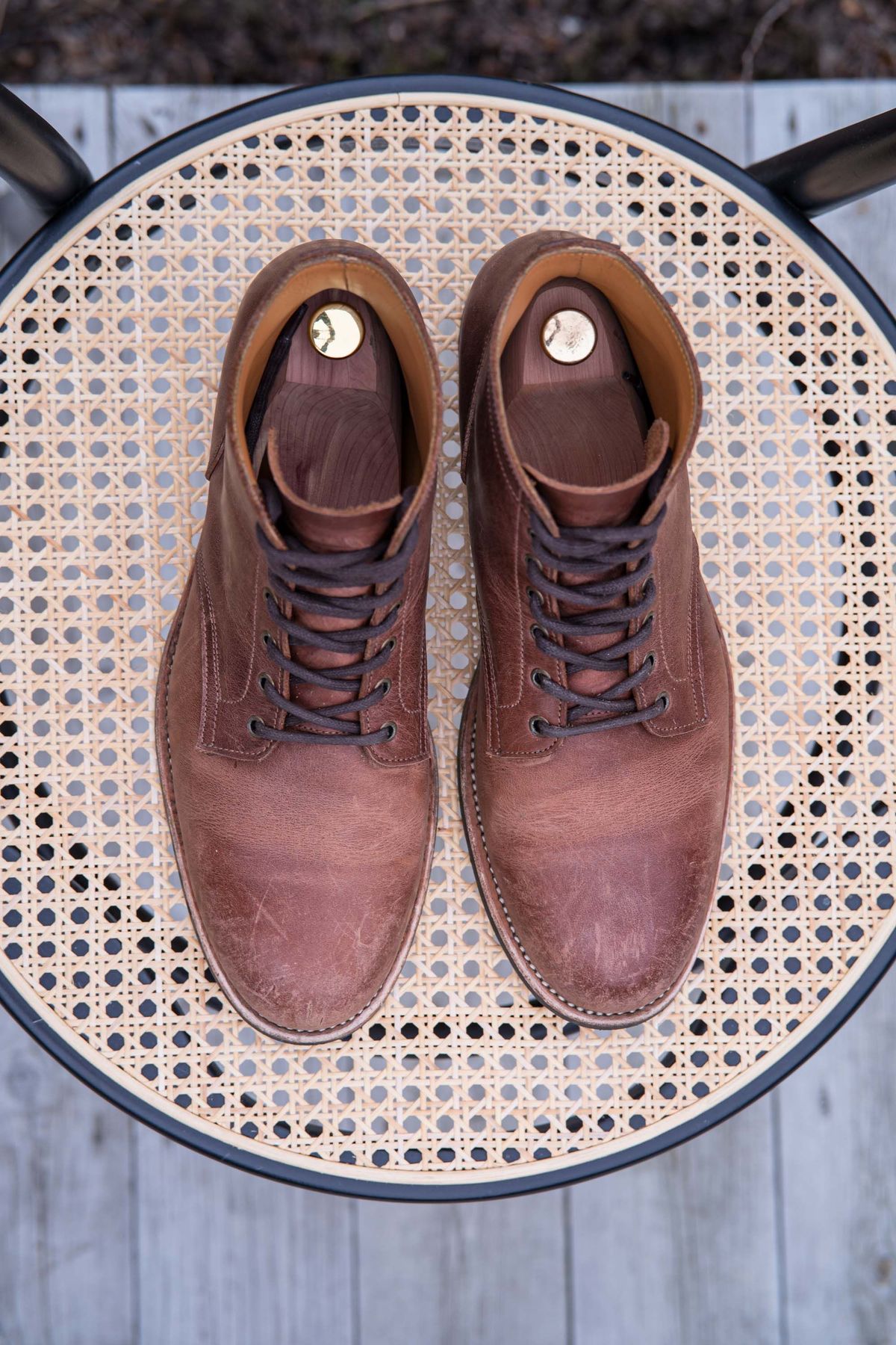 Photo by patinathunderdome on February 1, 2022 of the Midas Service Boot in Indonesian Dark Brown Pull Up.