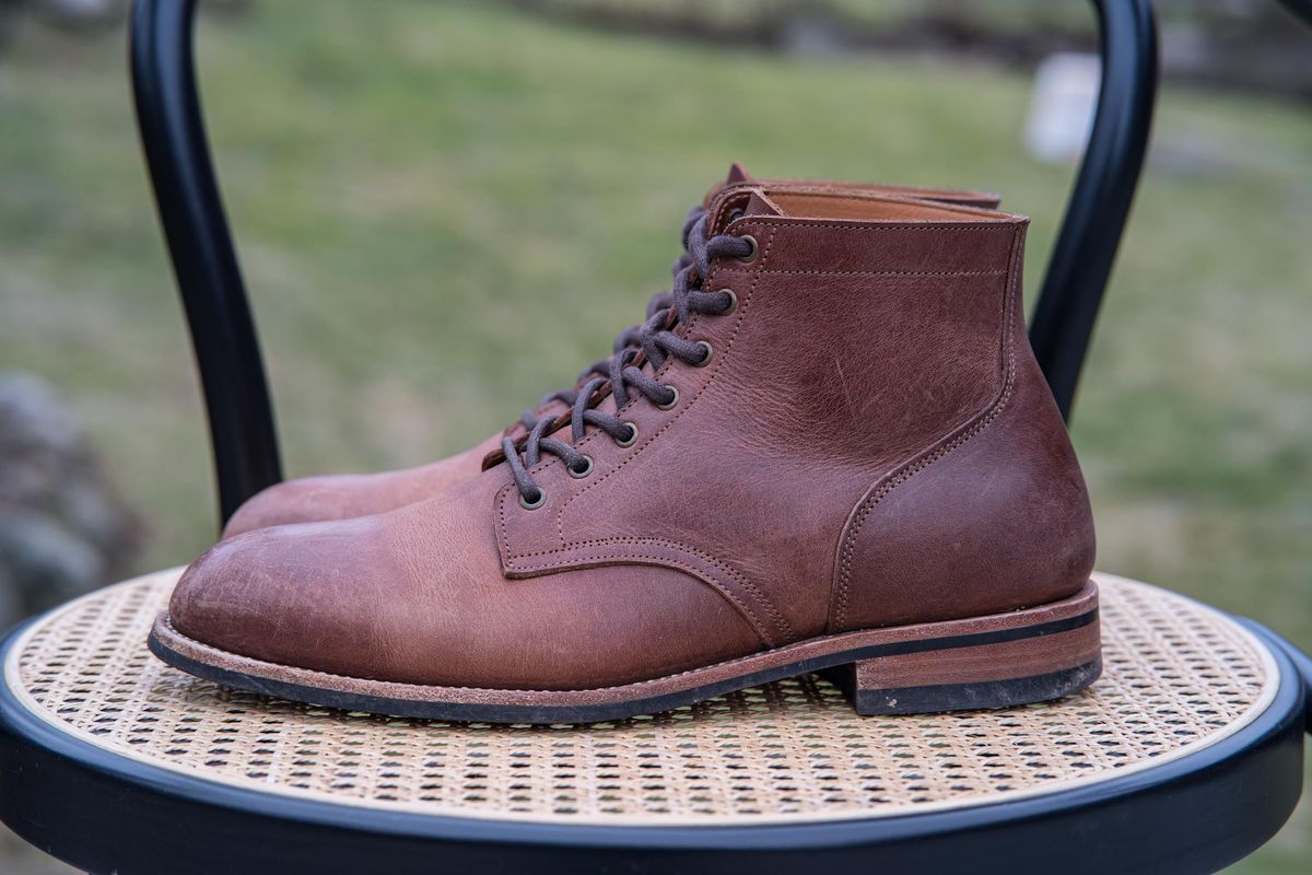 Photo by patinathunderdome on February 1, 2022 of the Midas Service Boot in Indonesian Dark Brown Pull Up.
