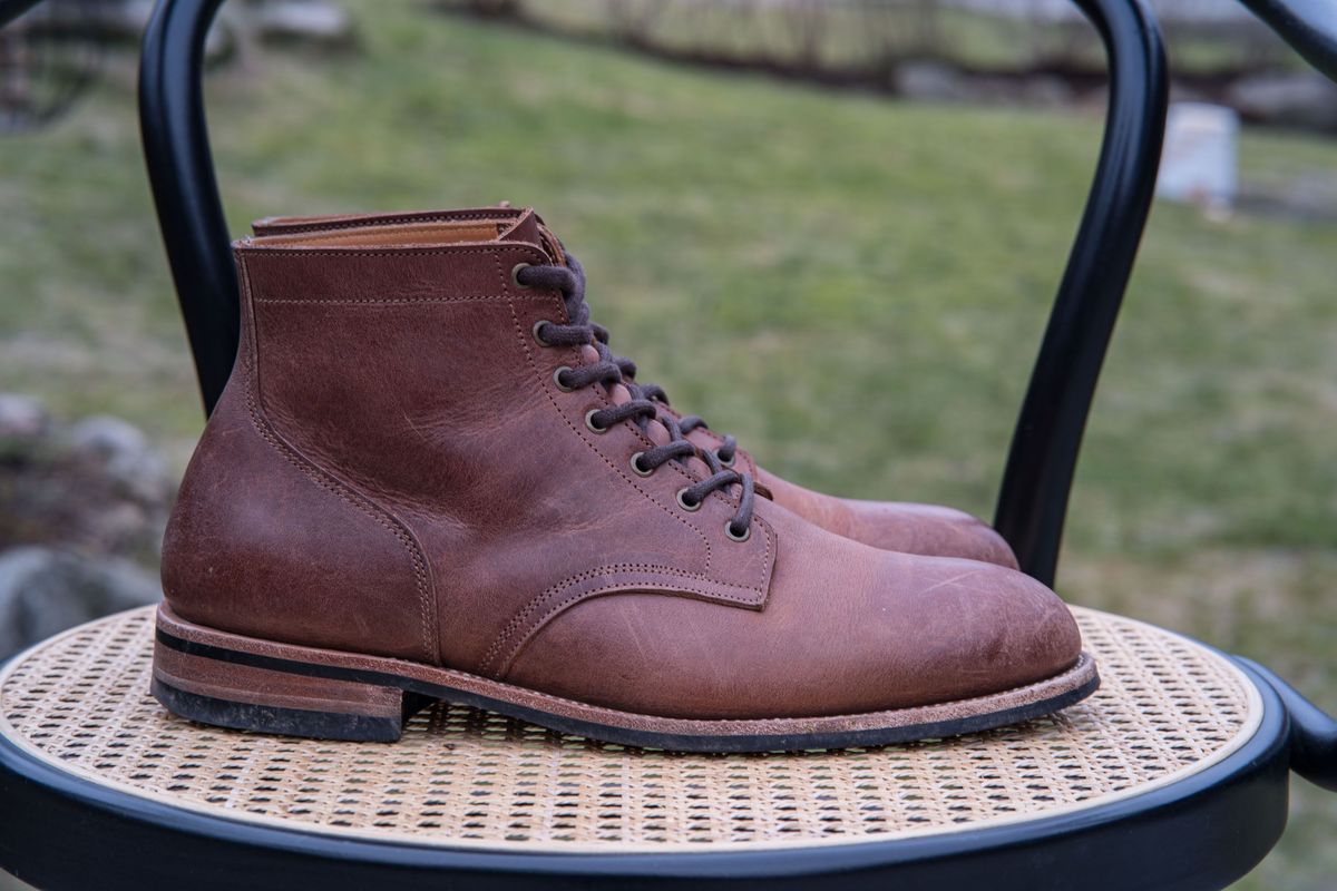 Photo by patinathunderdome on February 1, 2022 of the Midas Service Boot in Indonesian Dark Brown Pull Up.