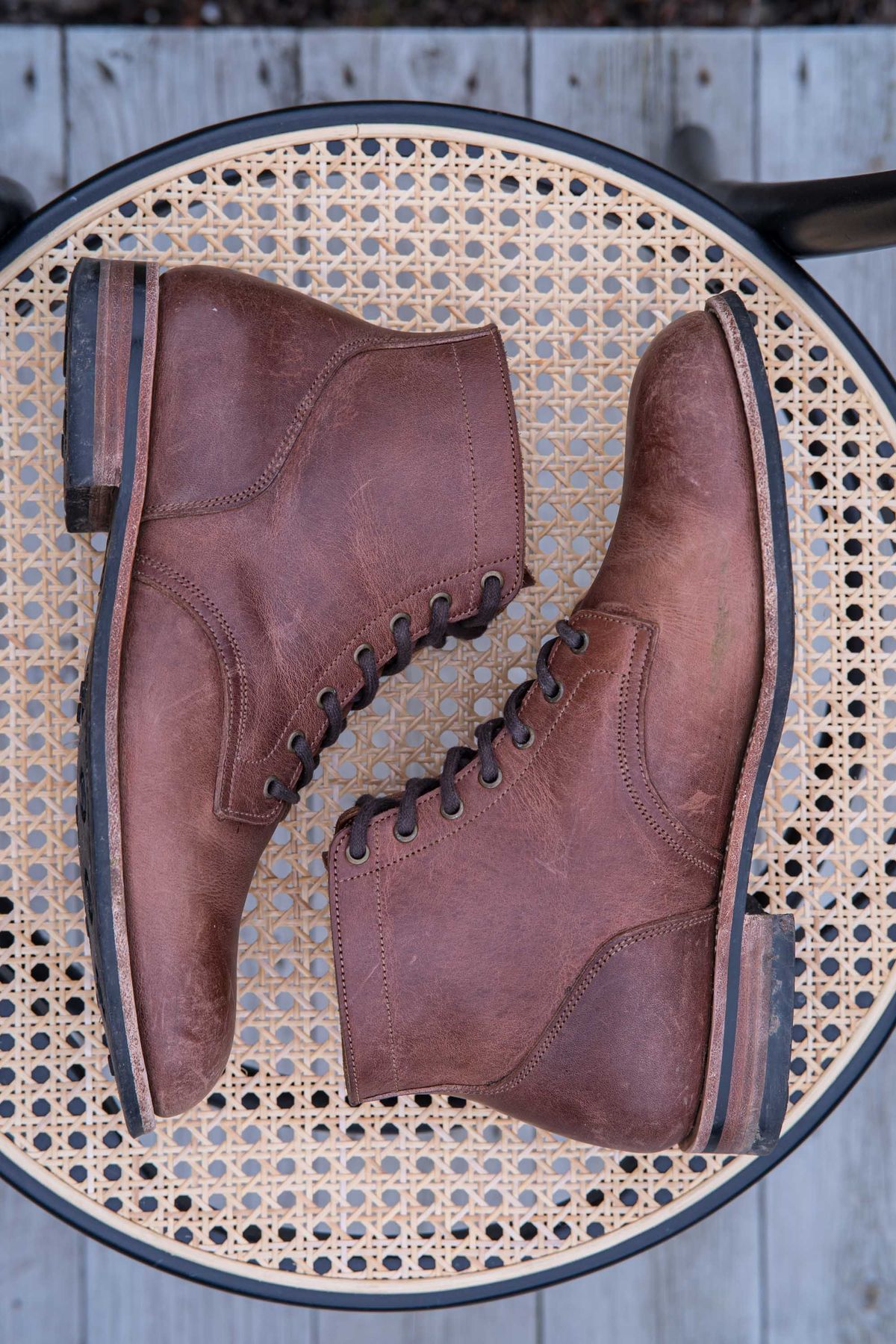 Photo by patinathunderdome on February 1, 2022 of the Midas Service Boot in Indonesian Dark Brown Pull Up.
