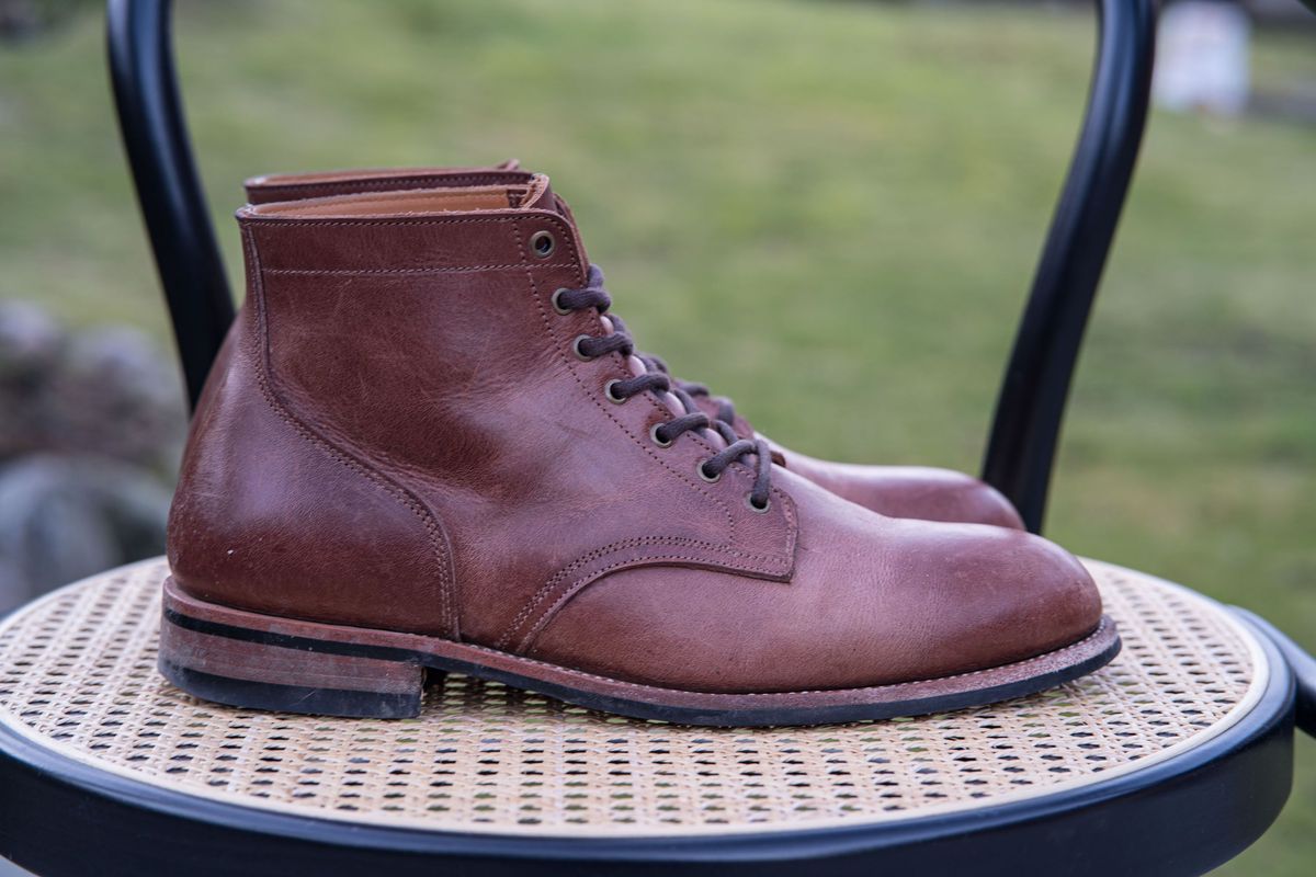 Photo by patinathunderdome on March 3, 2022 of the Midas Service Boot in Indonesian Dark Brown Pull Up.