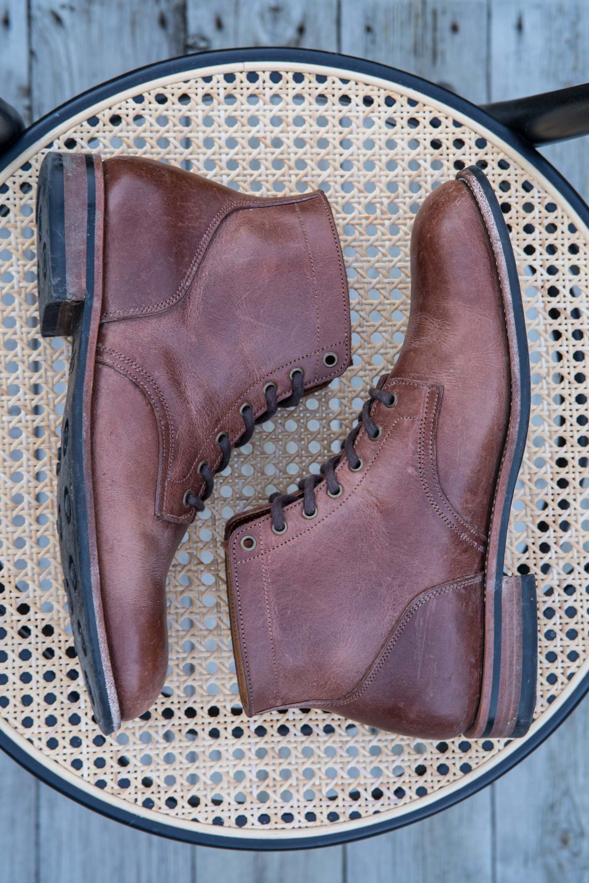 Photo by patinathunderdome on March 3, 2022 of the Midas Service Boot in Indonesian Dark Brown Pull Up.