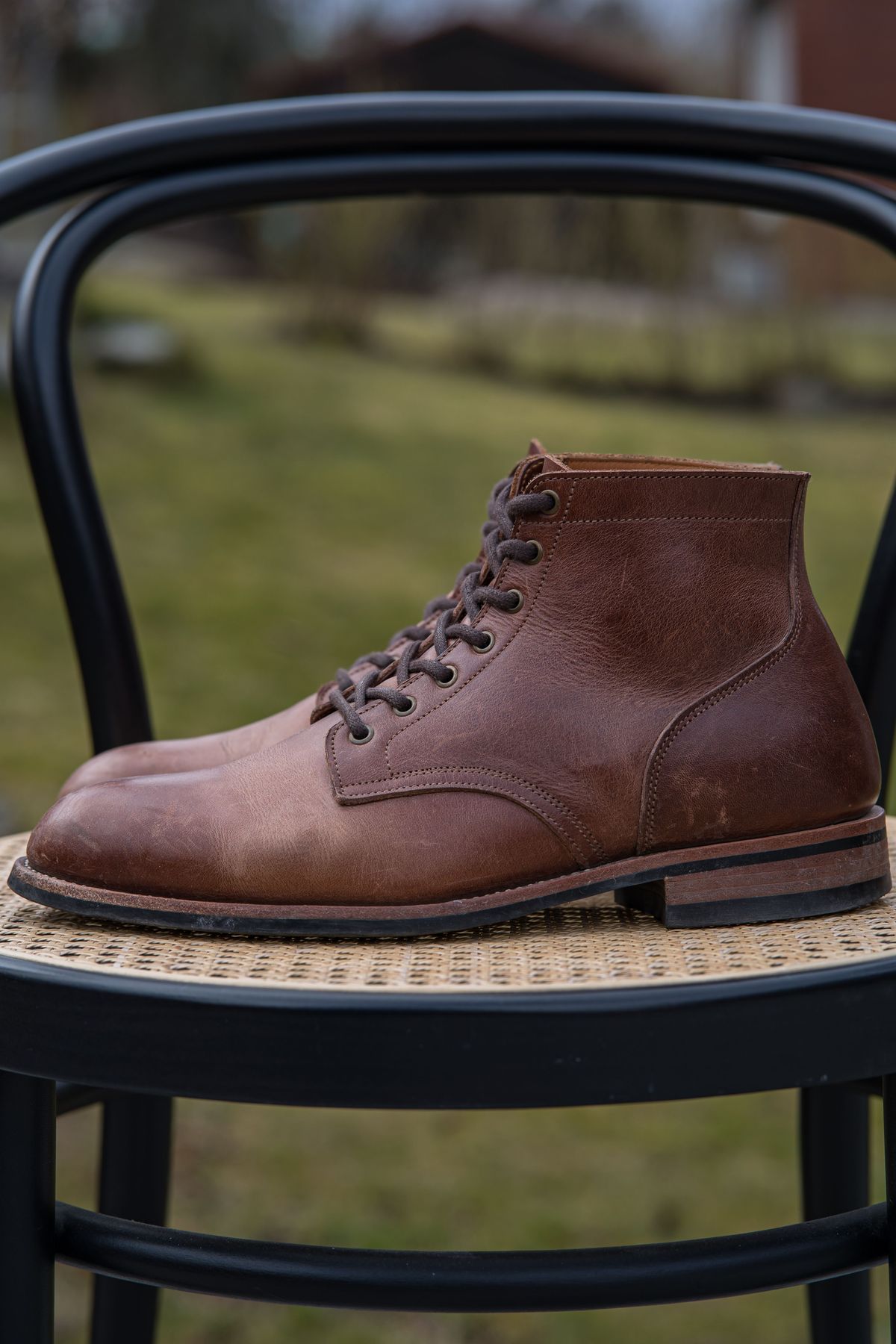 Photo by patinathunderdome on April 4, 2022 of the Midas Service Boot in Indonesian Dark Brown Pull Up.