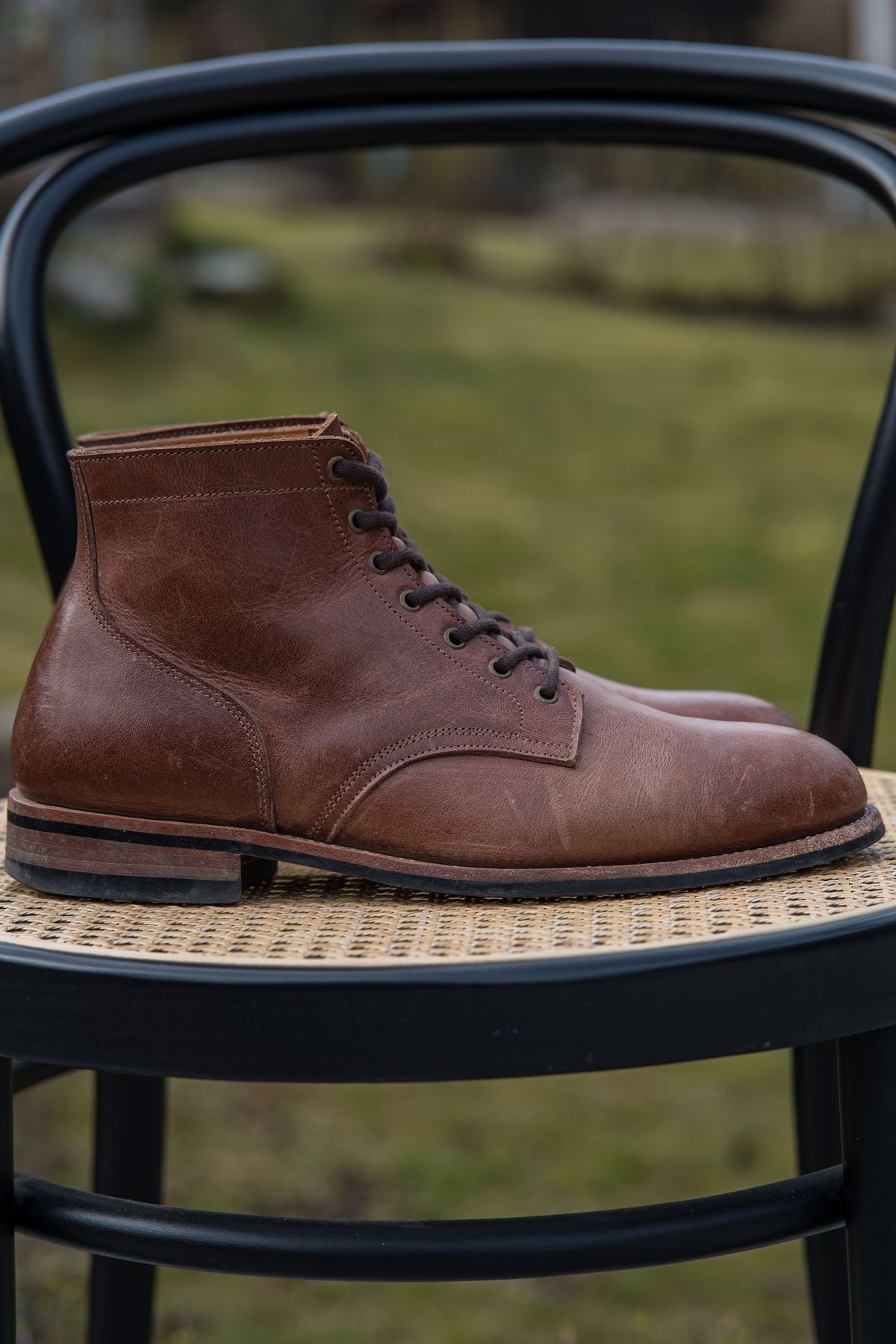 Photo by patinathunderdome on April 4, 2022 of the Midas Service Boot in Indonesian Dark Brown Pull Up.