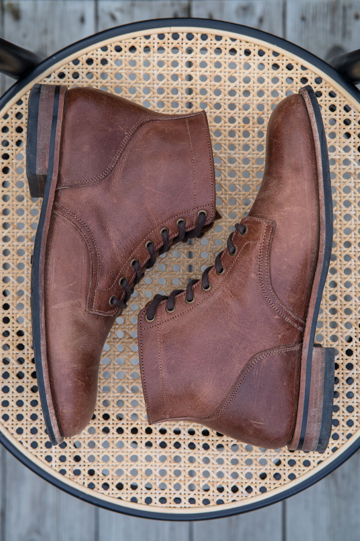 Photo by patinathunderdome on April 4, 2022 of the Midas Service Boot in Indonesian Dark Brown Pull Up.