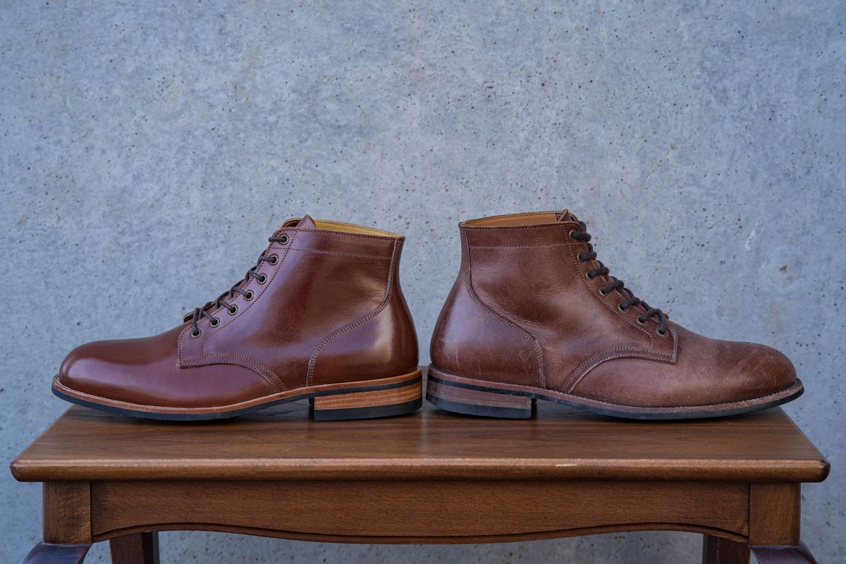 Photo by patinathunderdome on May 5, 2022 of the Midas Service Boot in Indonesian Dark Brown Pull Up.