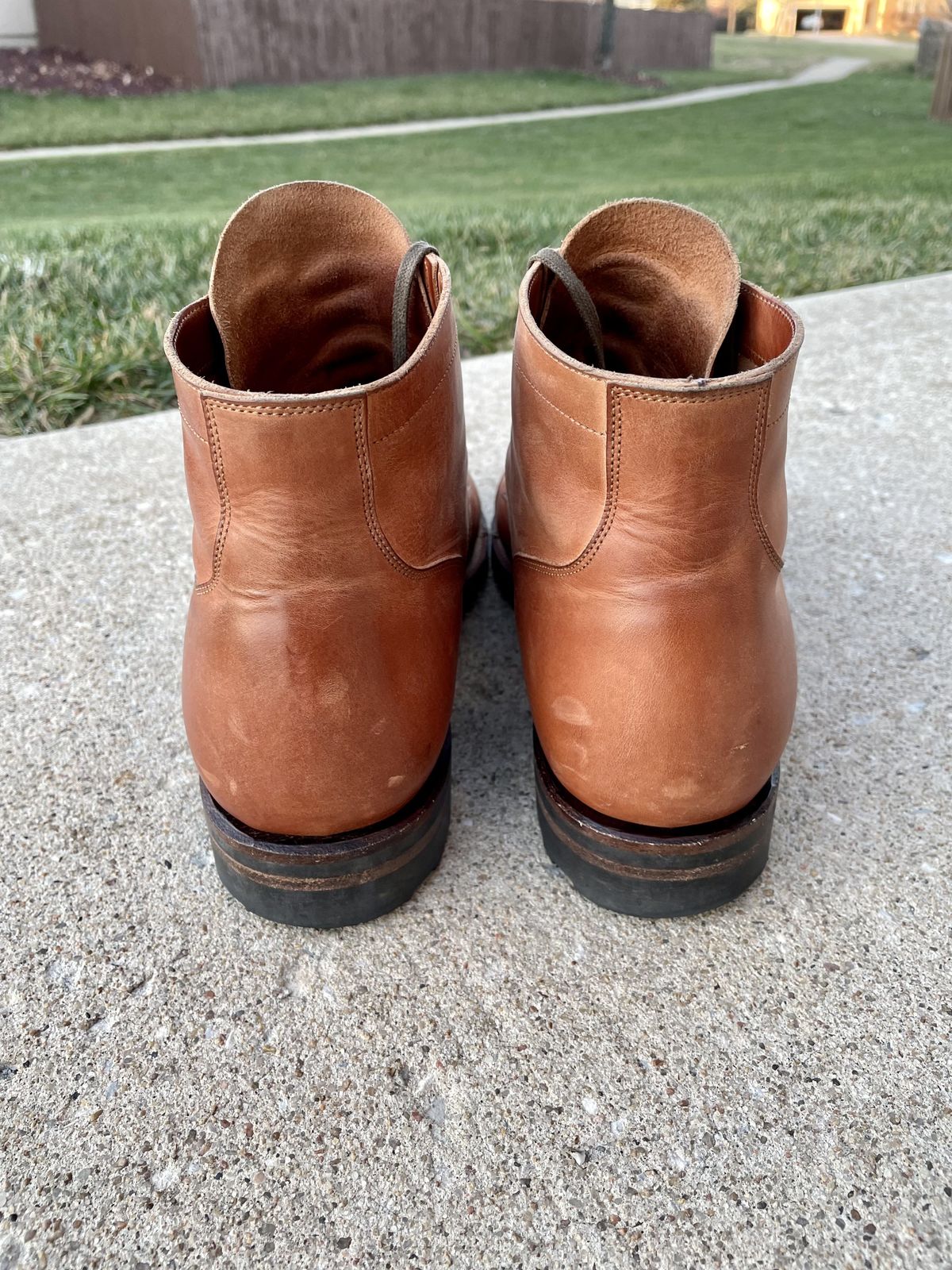 Photo by patinathunderdome on December 4, 2021 of the Viberg Service Boot in Maryam Used Cuoio Vitello Calf.