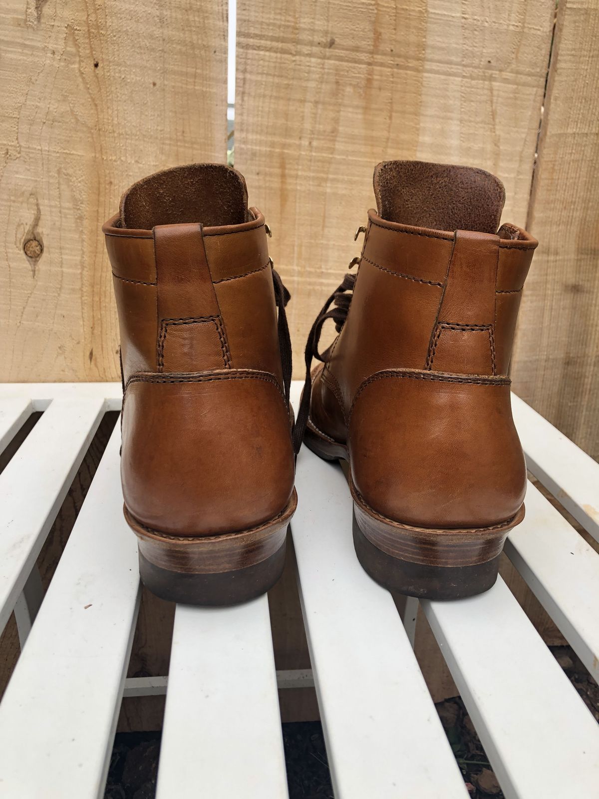 Photo by patinathunderdome on November 5, 2021 of the Santalum Service Boot in Tarnsjo Garveri Brown Veg-Tanned Tooling.