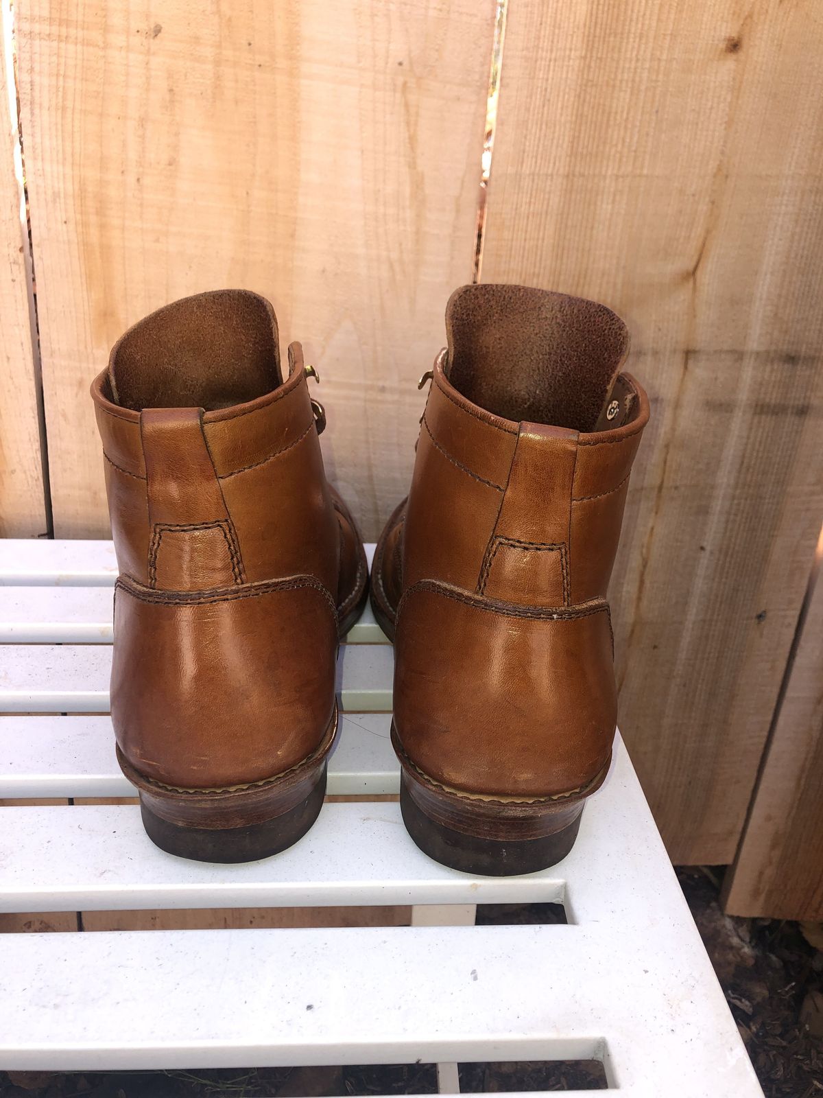 Photo by patinathunderdome on December 5, 2021 of the Santalum Service Boot in Tarnsjo Garveri Brown Veg-Tanned Tooling.