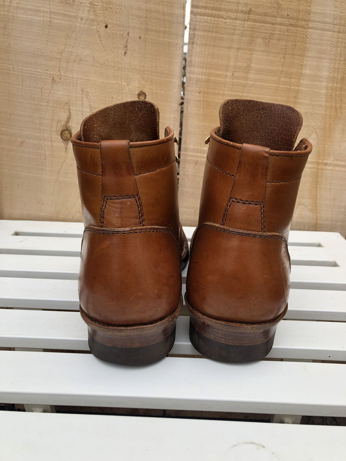 Photo by patinathunderdome on January 4, 2022 of the Santalum Service Boot in Tarnsjo Garveri Brown Veg-Tanned Tooling.