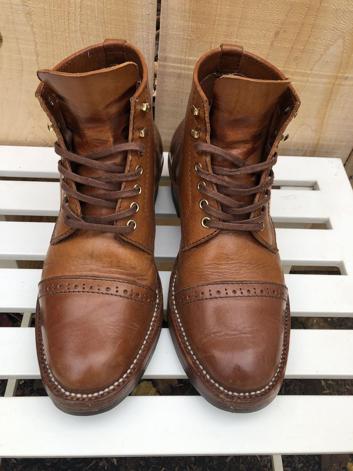 Photo by patinathunderdome on January 4, 2022 of the Santalum Service Boot in Tarnsjo Garveri Brown Veg-Tanned Tooling.