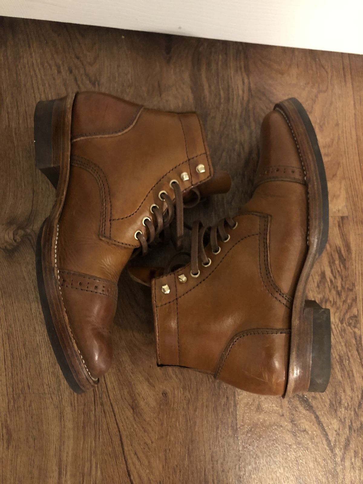 Photo by patinathunderdome on February 6, 2022 of the Santalum Service Boot in Tarnsjo Garveri Brown Veg-Tanned Tooling.