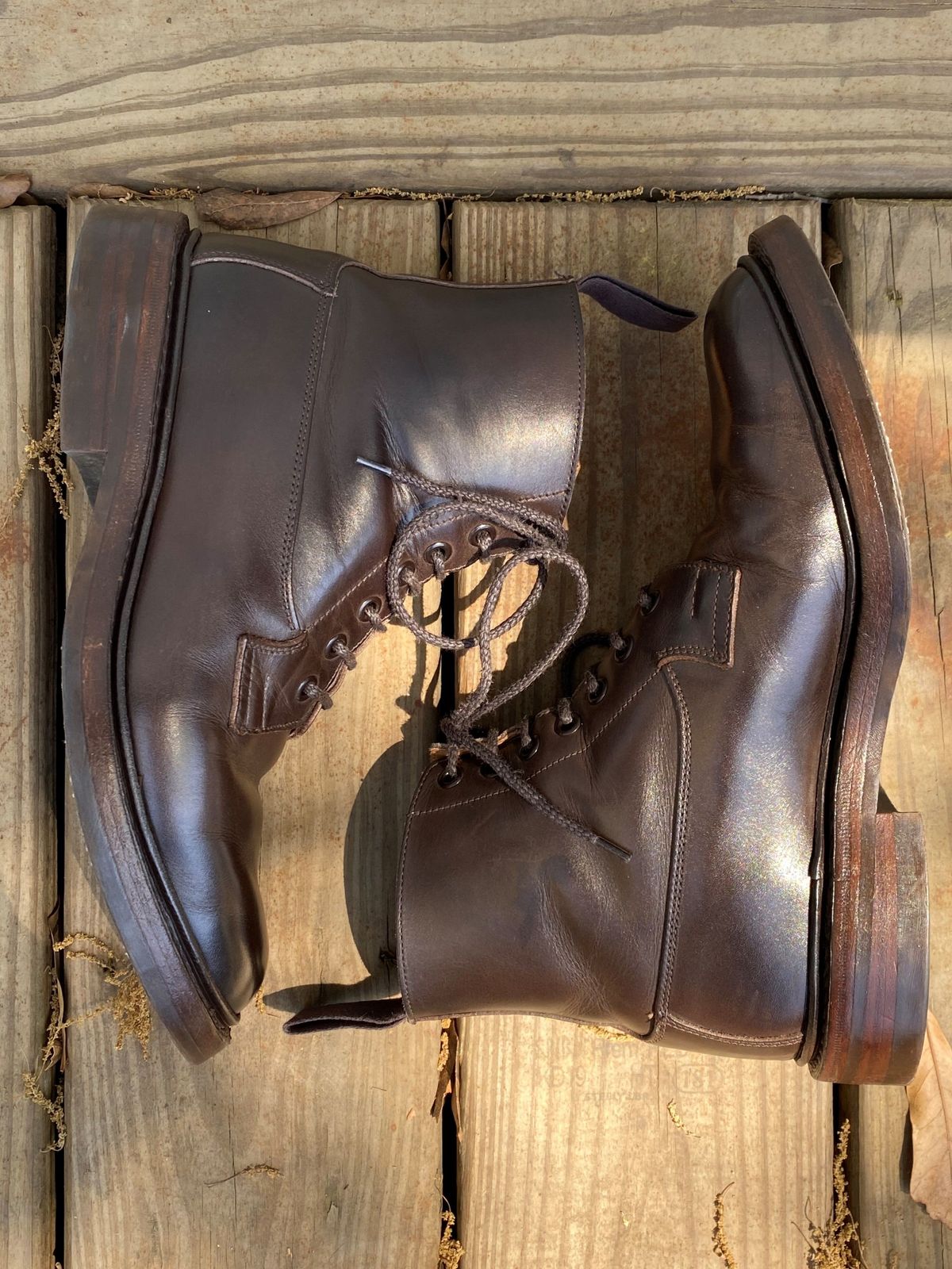 Photo by patinathunderdome on April 1, 2022 of the Tricker's Burford Plain Derby Boot in Espresso Burnished Calf.