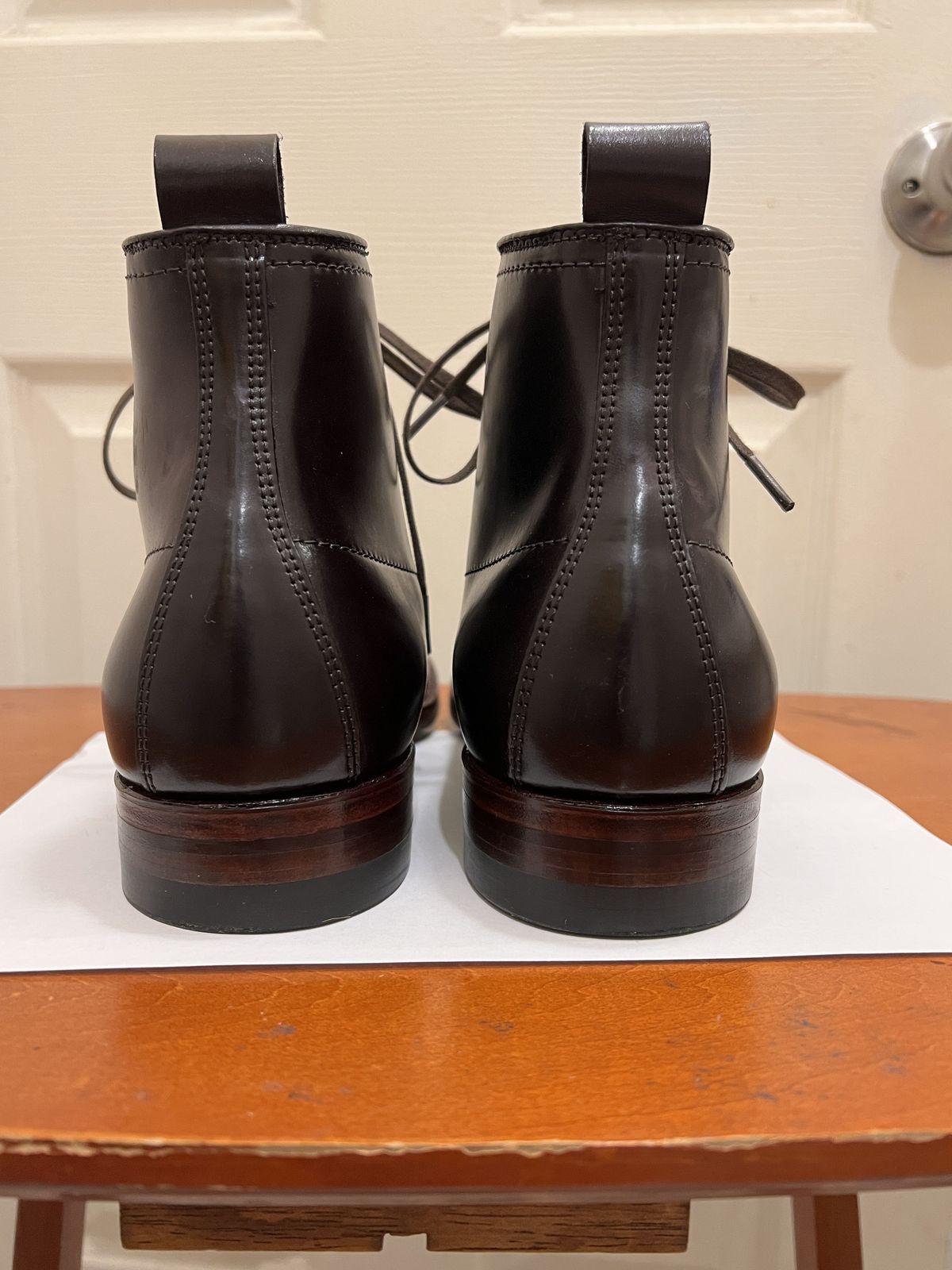 Photo by patinathunderdome on October 6, 2021 of the Alden Perforated Cap Toe Boot in Horween Color 8 Shell Cordovan.
