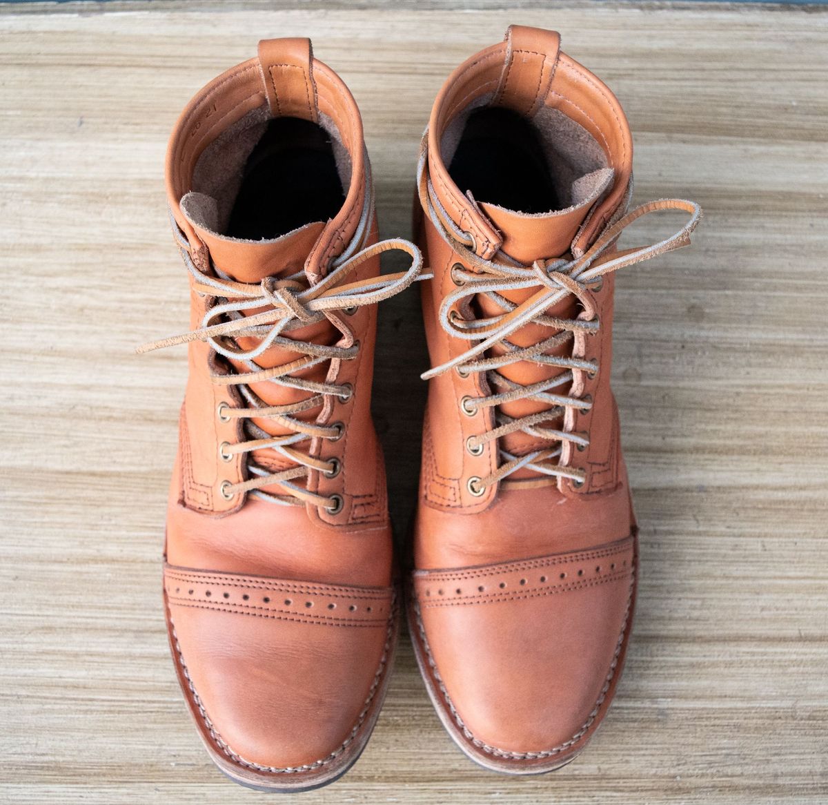 Photo by patinathunderdome on December 6, 2021 of the Wesco Hendrik in Horween Natural Essex.