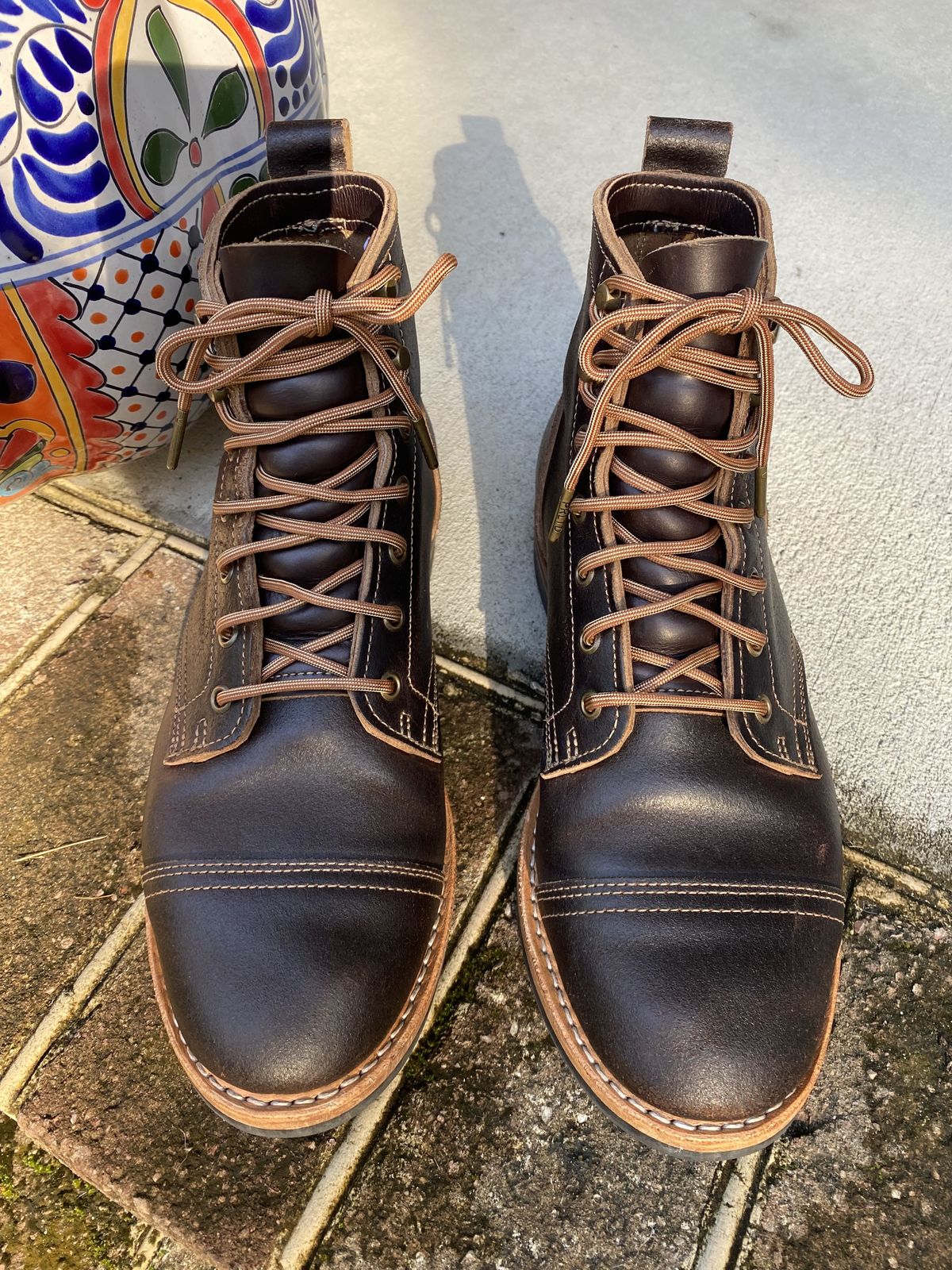 Photo by patinathunderdome on November 1, 2021 of the Truman Upland Boot in Horween Java Waxed Flesh.