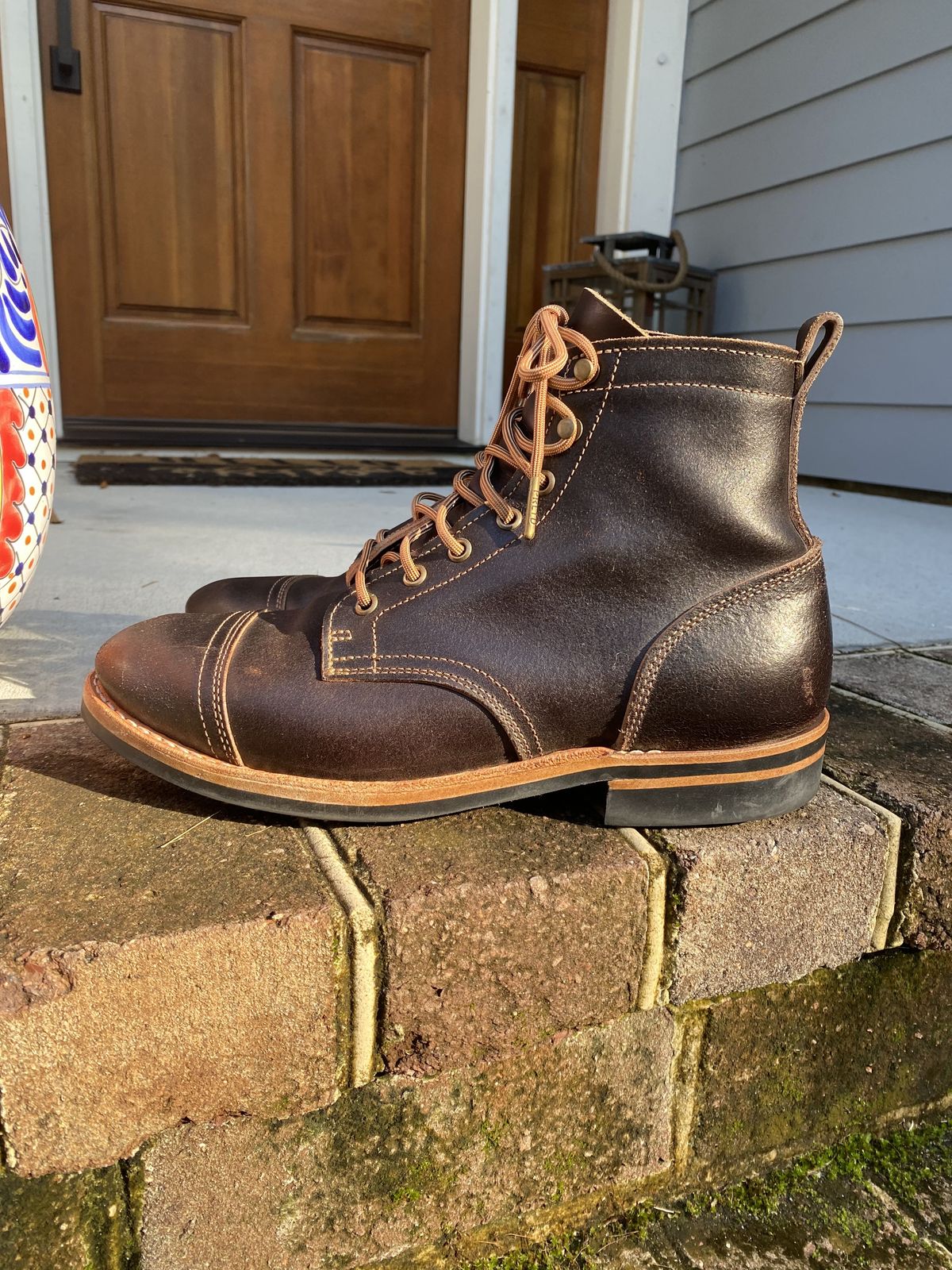 Photo by patinathunderdome on November 1, 2021 of the Truman Upland Boot in Horween Java Waxed Flesh.