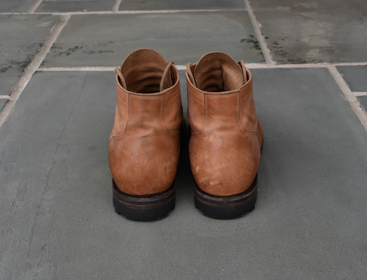 Photo by patinathunderdome on January 4, 2022 of the Viberg Service Boot in Maryam Used Cuoio Vitello Calf.