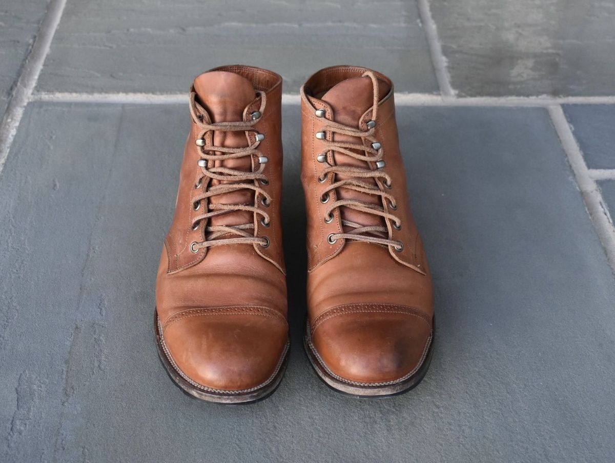 Photo by patinathunderdome on February 4, 2022 of the Viberg Service Boot in Maryam Used Cuoio Vitello Calf.