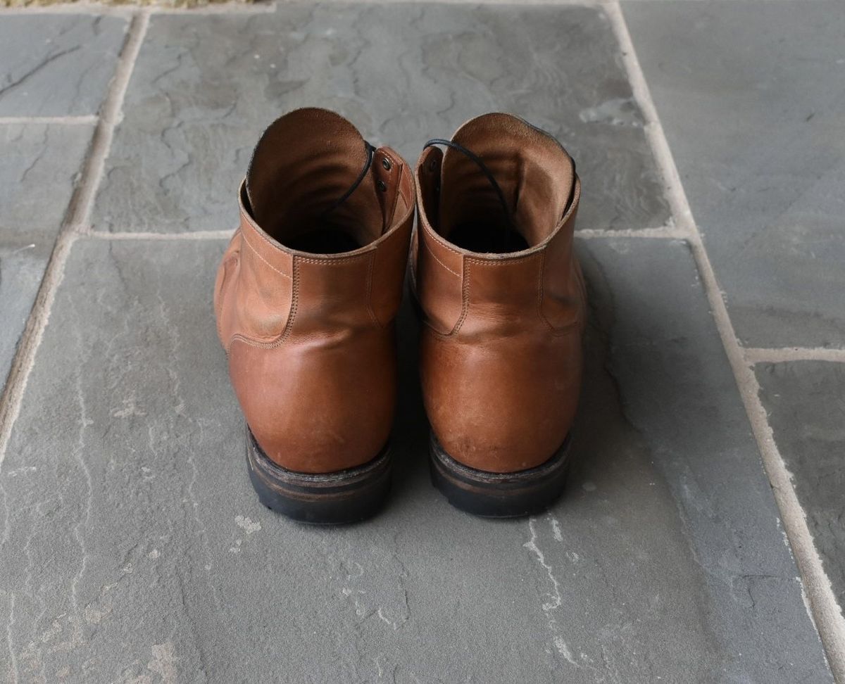 Photo by patinathunderdome on March 4, 2022 of the Viberg Service Boot in Maryam Used Cuoio Vitello Calf.