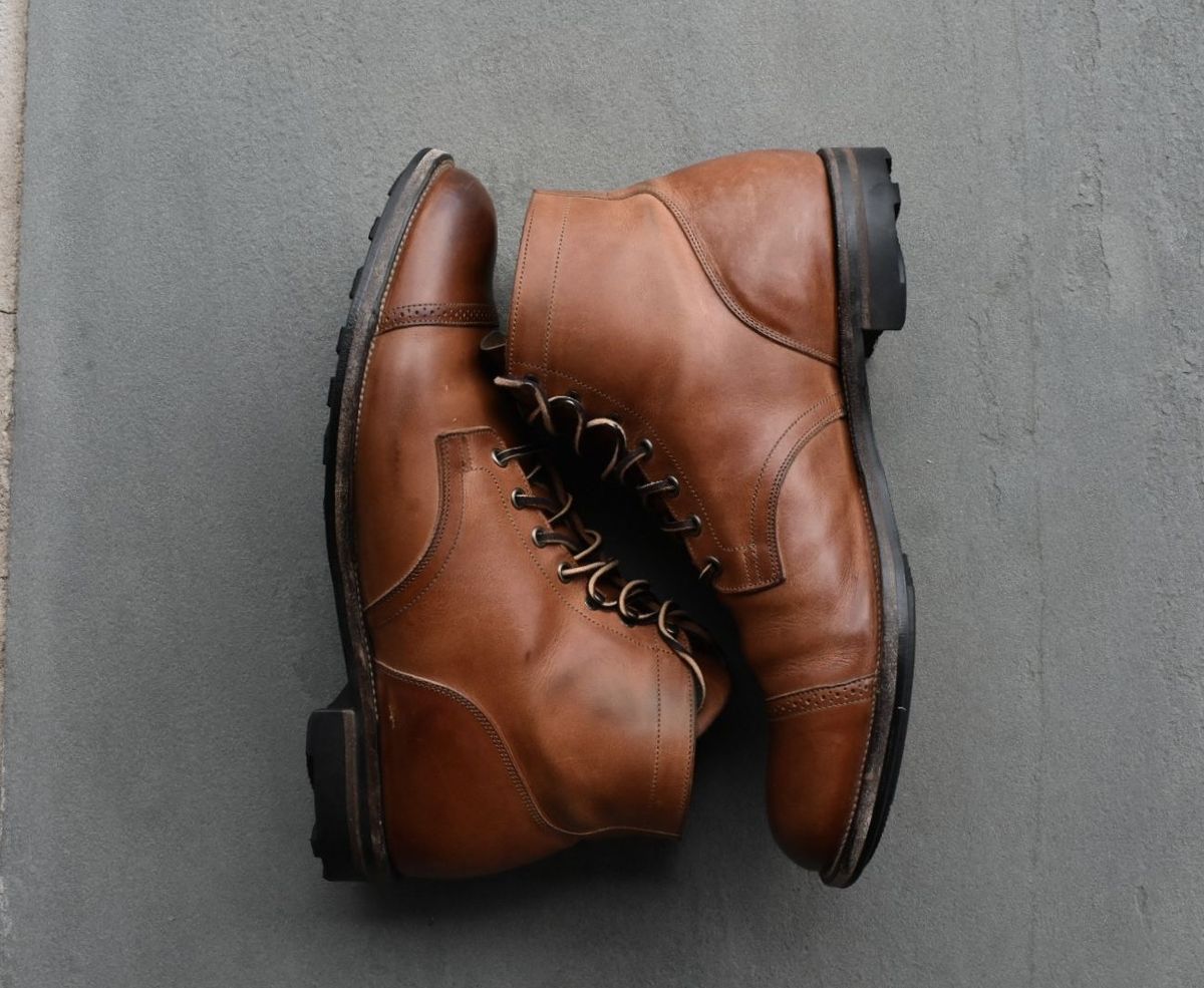 Photo by patinathunderdome on April 4, 2022 of the Viberg Service Boot in Maryam Used Cuoio Vitello Calf.