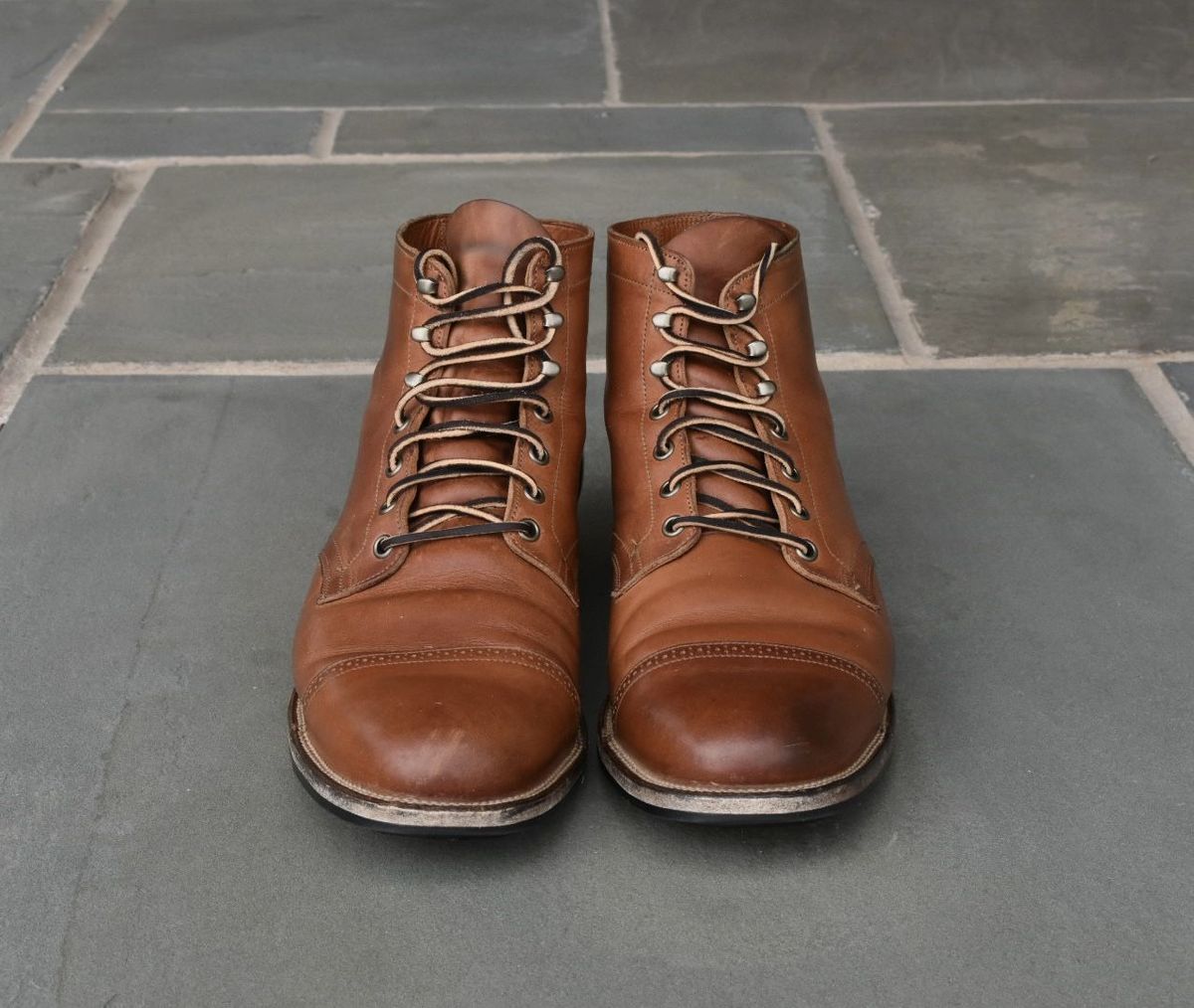 Photo by patinathunderdome on April 4, 2022 of the Viberg Service Boot in Maryam Used Cuoio Vitello Calf.