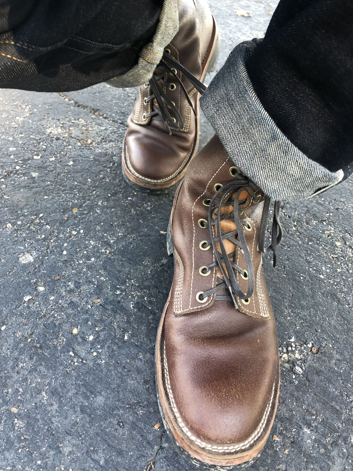 Photo by patinathunderdome on November 4, 2021 of the M.F. Boot Co Boondocker in S.B. Foot Brown Spitfire.