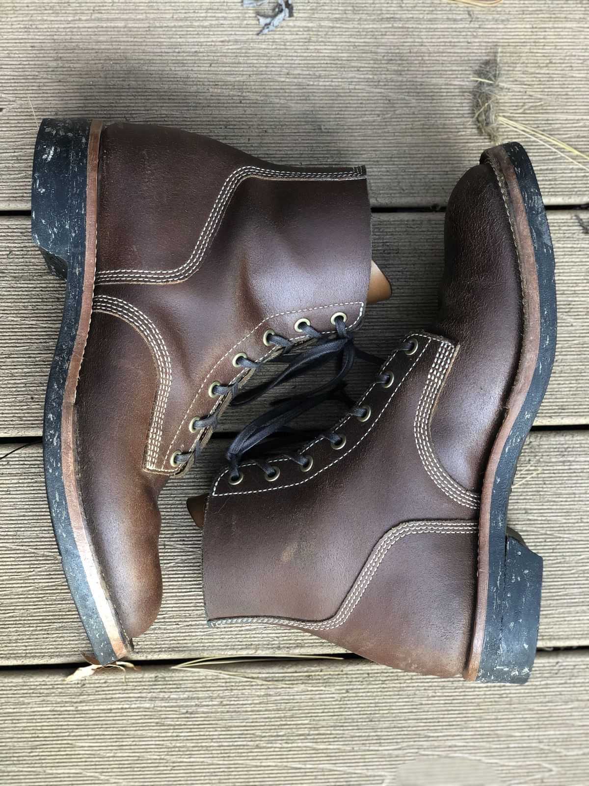 Photo by patinathunderdome on November 4, 2021 of the M.F. Boot Co Boondocker in S.B. Foot Brown Spitfire.