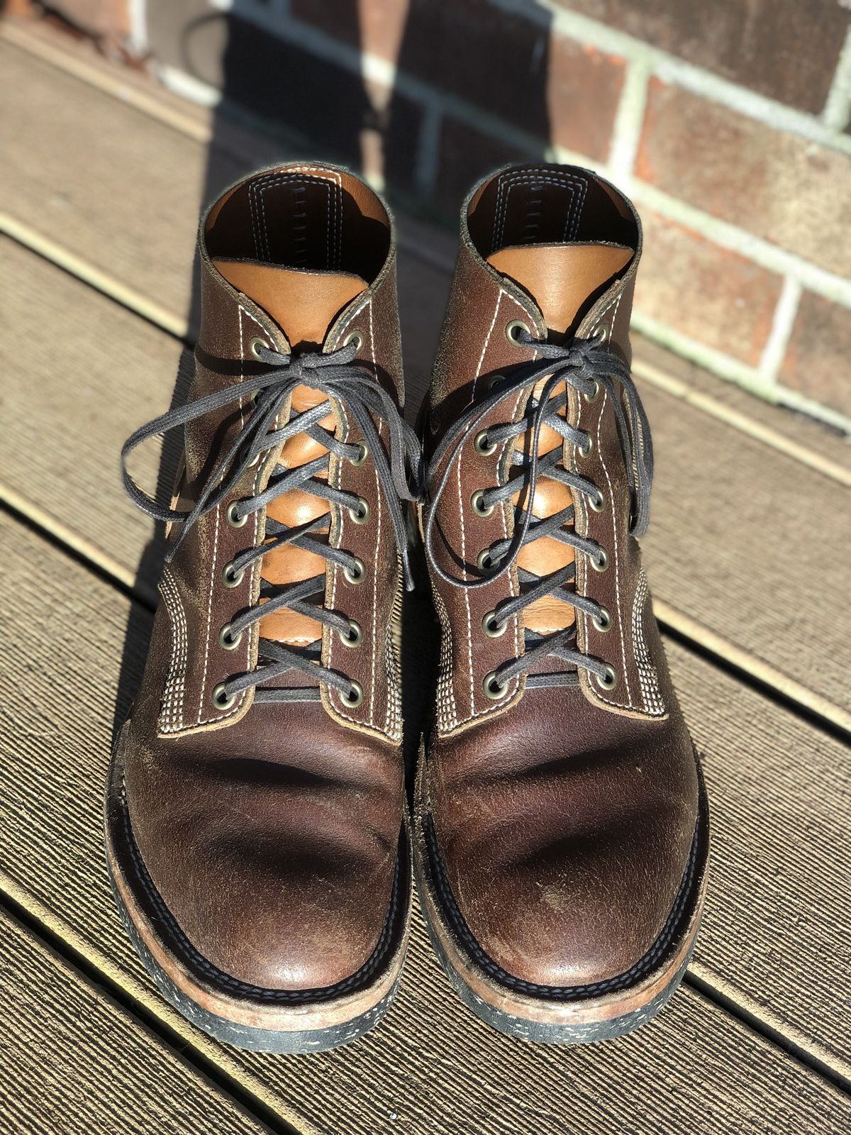 Photo by patinathunderdome on January 4, 2022 of the M.F. Boot Co Boondocker in S.B. Foot Brown Spitfire.